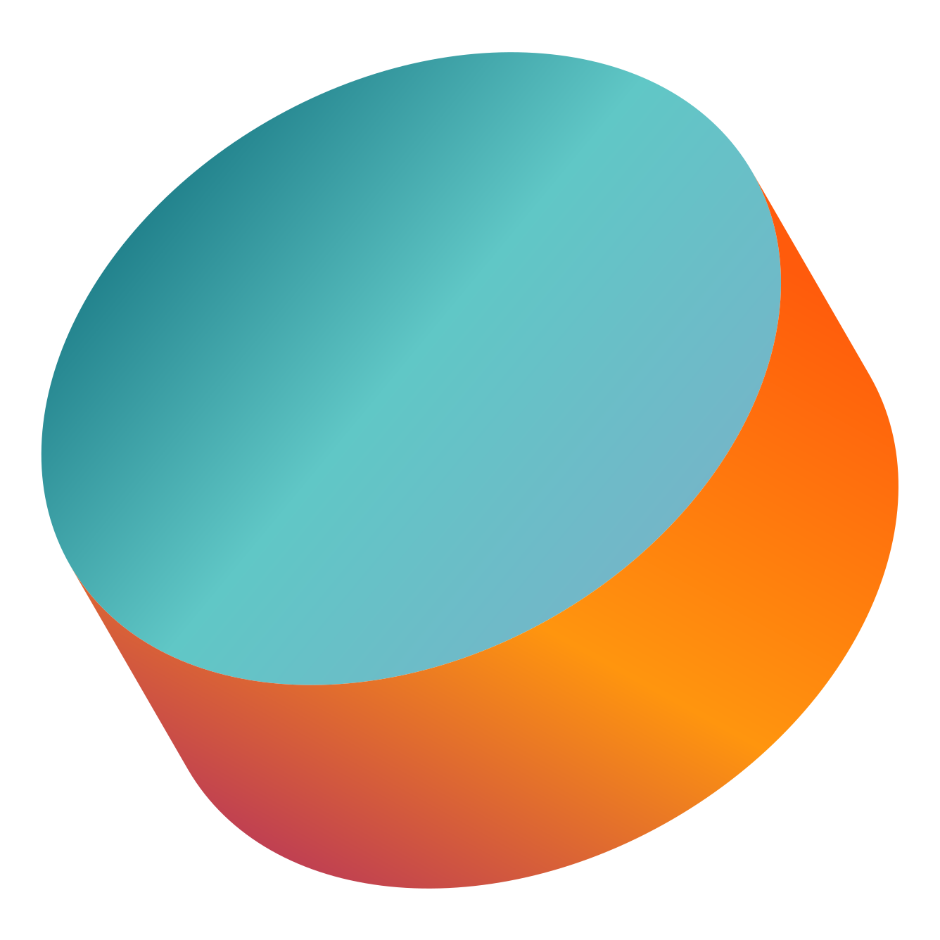 Un cilindro verde azulado y naranja con colores degradados que mezclan colores