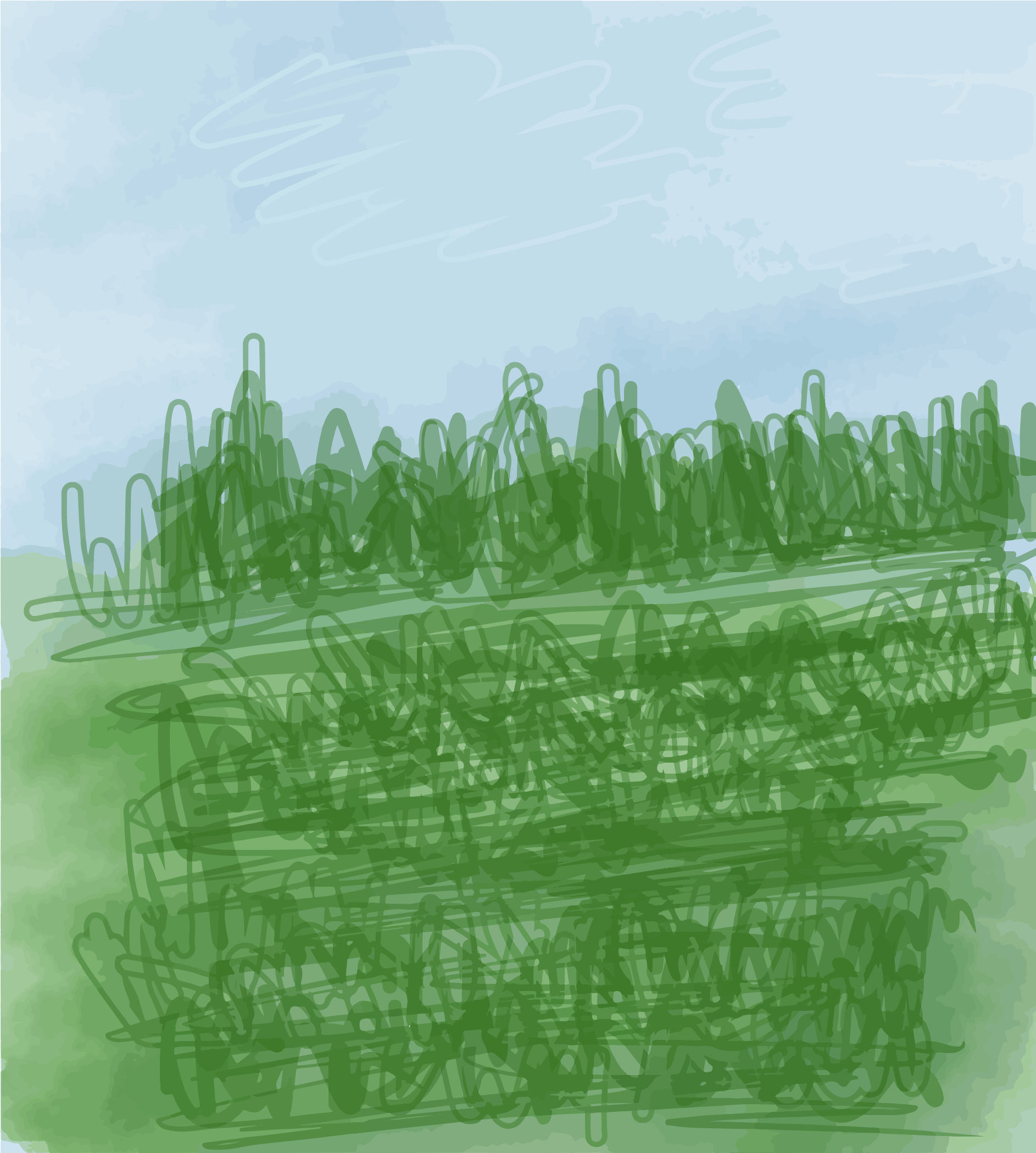 Grama verde e céu azul em um esboço