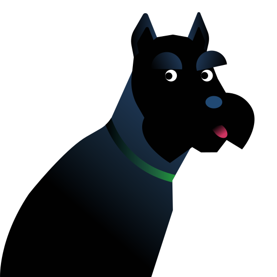 Um cachorro preto estilizado com coleira verde.