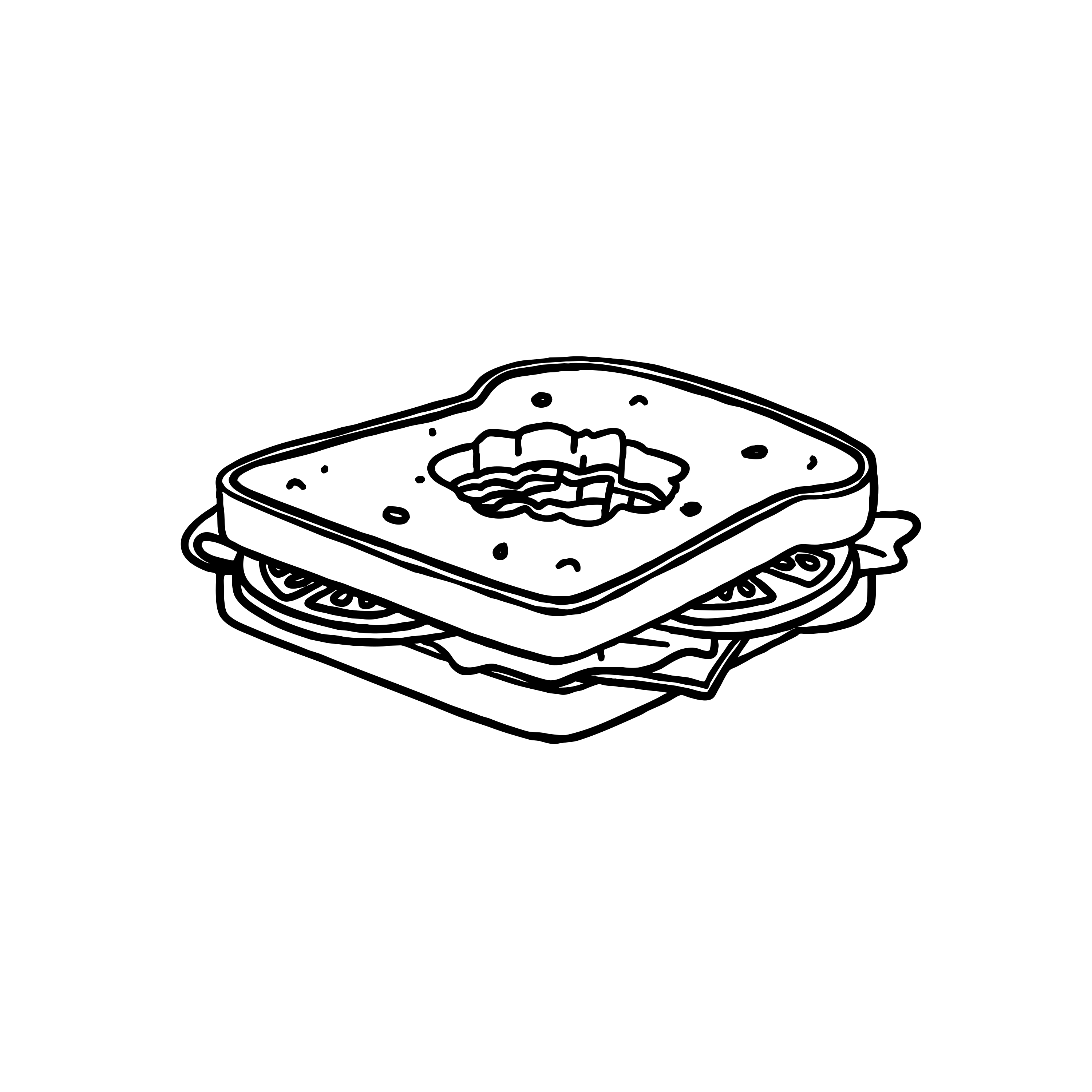 ベーコンがのせた手描きのサンドイッチ