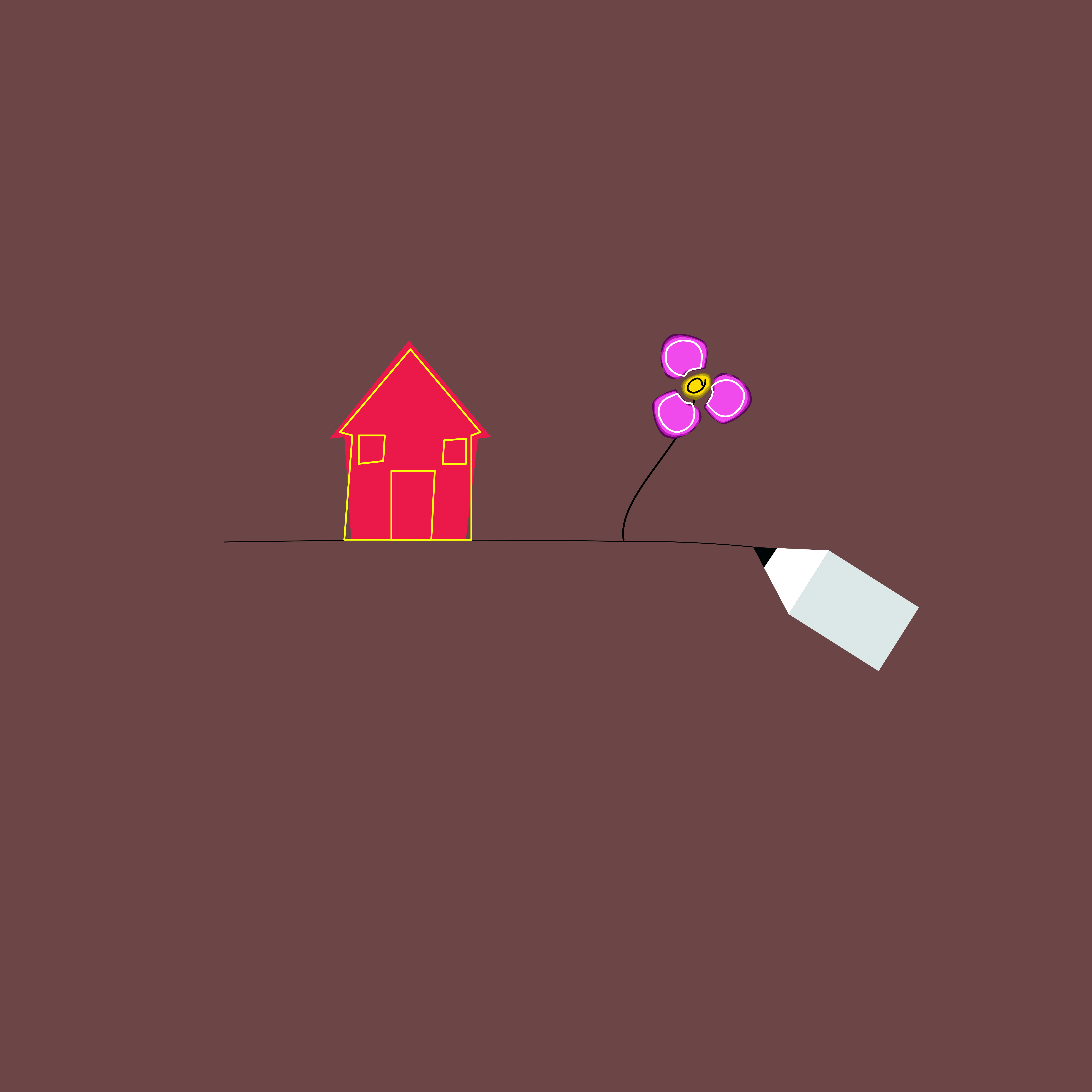 Un dessin d’une maison et d’une fleur avec un crayon.
