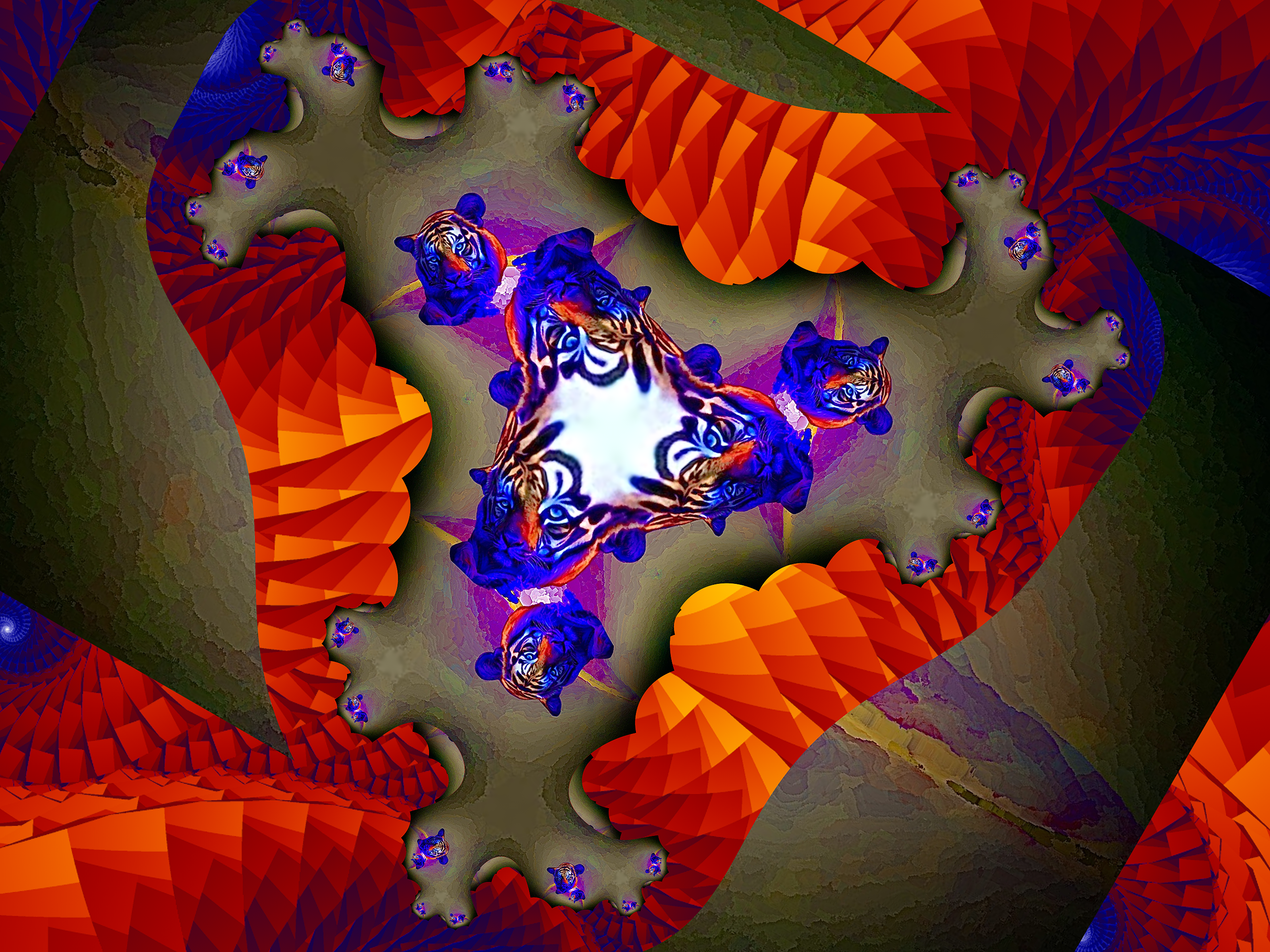 Padrão fractal abstrato com cores azul e laranja