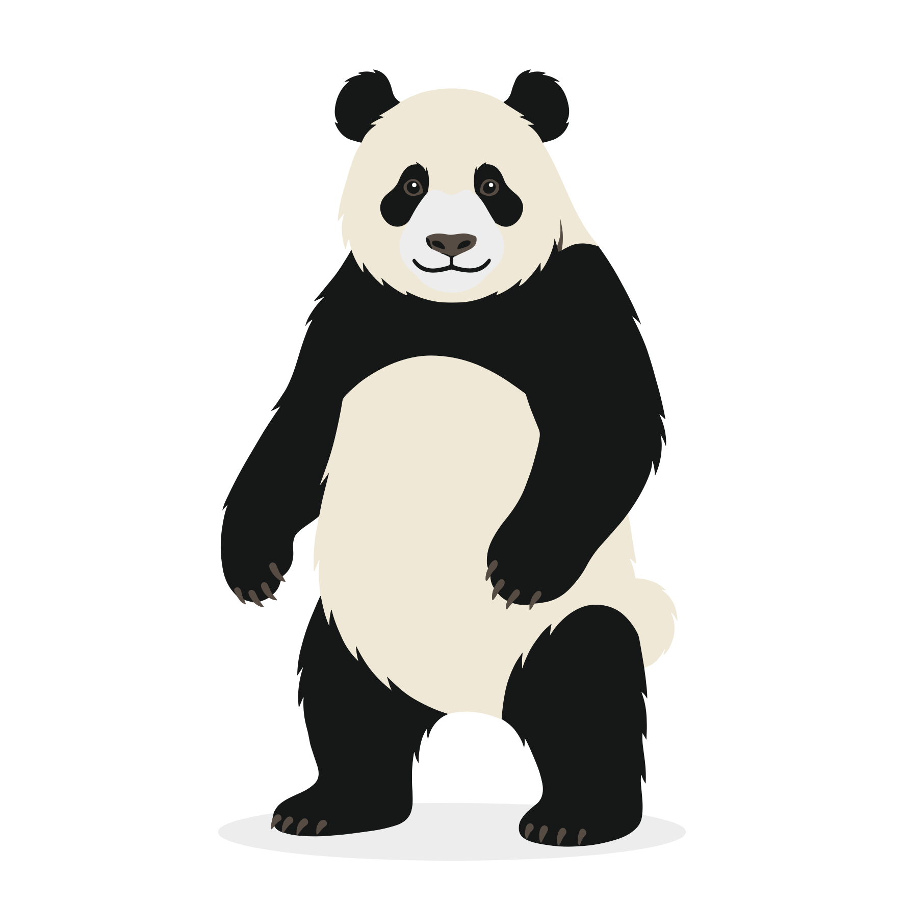 黒と白の模様が入った立っているパンダのクマ。