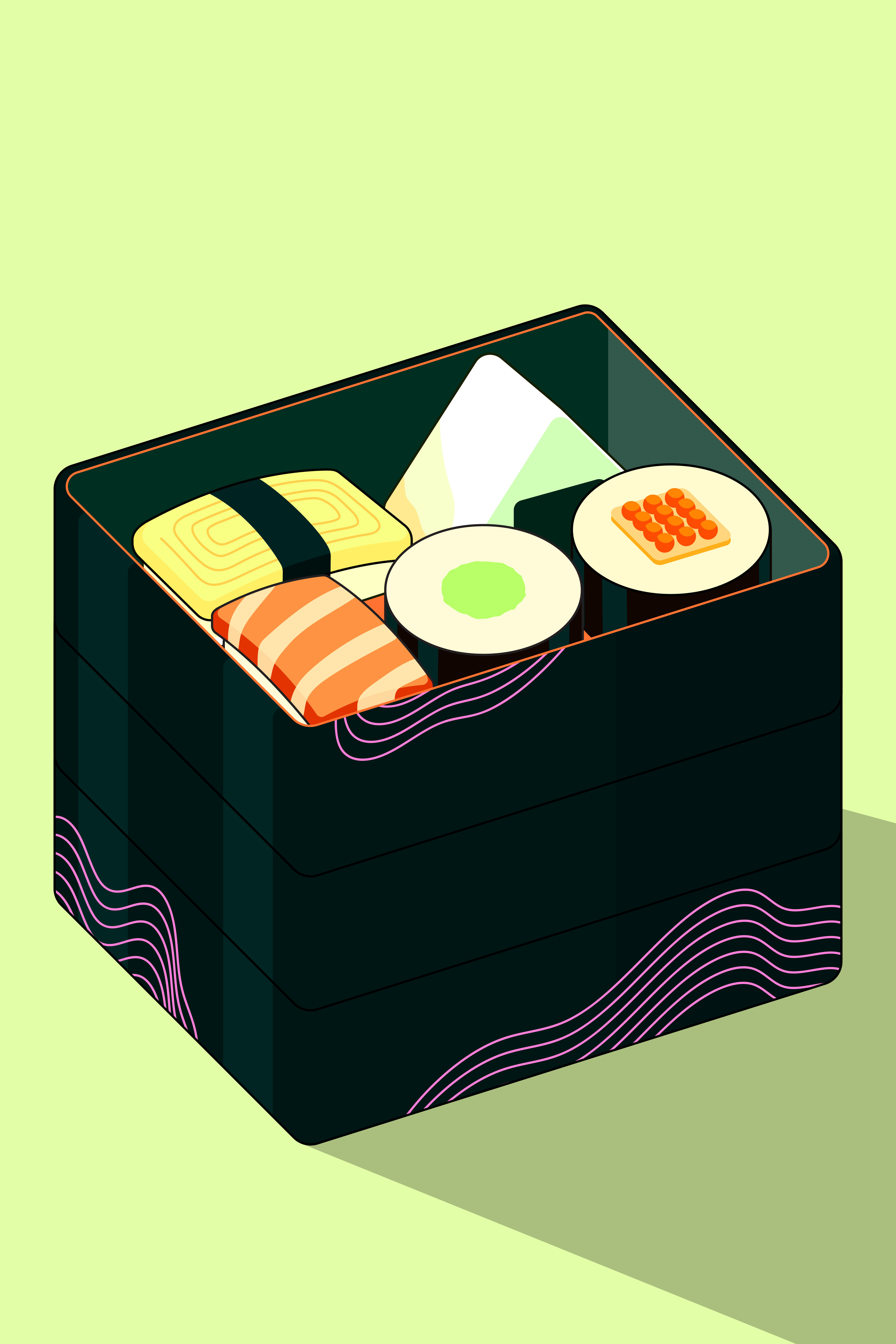Eine Bento-Box voller verschiedener japanischer Speisen.