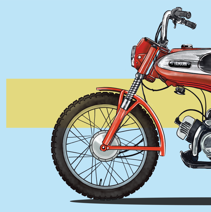 Uma motocicleta vermelha vintage com detalhes cromados.