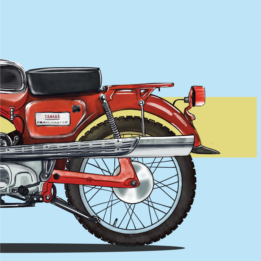 Motocicleta vintage vermelha contra fundo azul