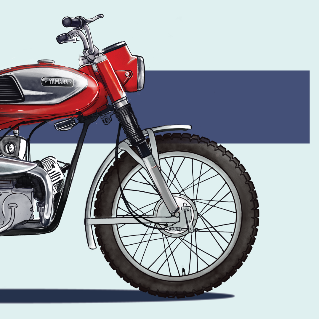 Uma moto vermelha vintage com detalhes cromados.