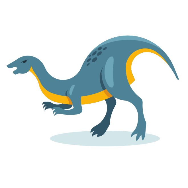 A blue dinosaur with yellow accents on a white background.