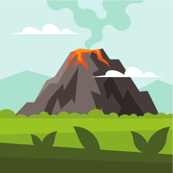 Un vulcano in erutta di lava e fumo.