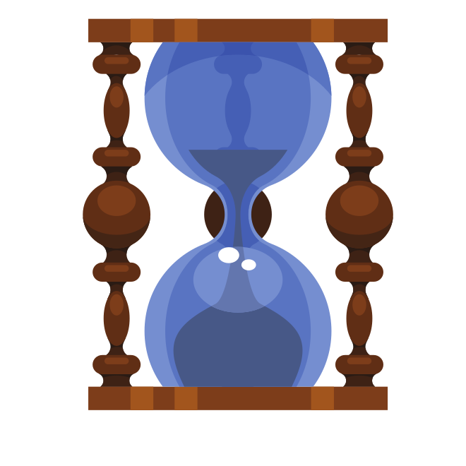Un reloj de arena con arena azul sobre fondo blanco
