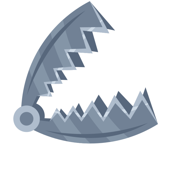 A metal bear trap with jagged teeth