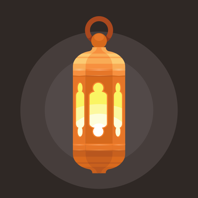 A glowing ornate lantern on a dark background
