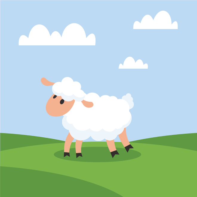 Una oveja blanca y esponjosa camina por un campo verde.