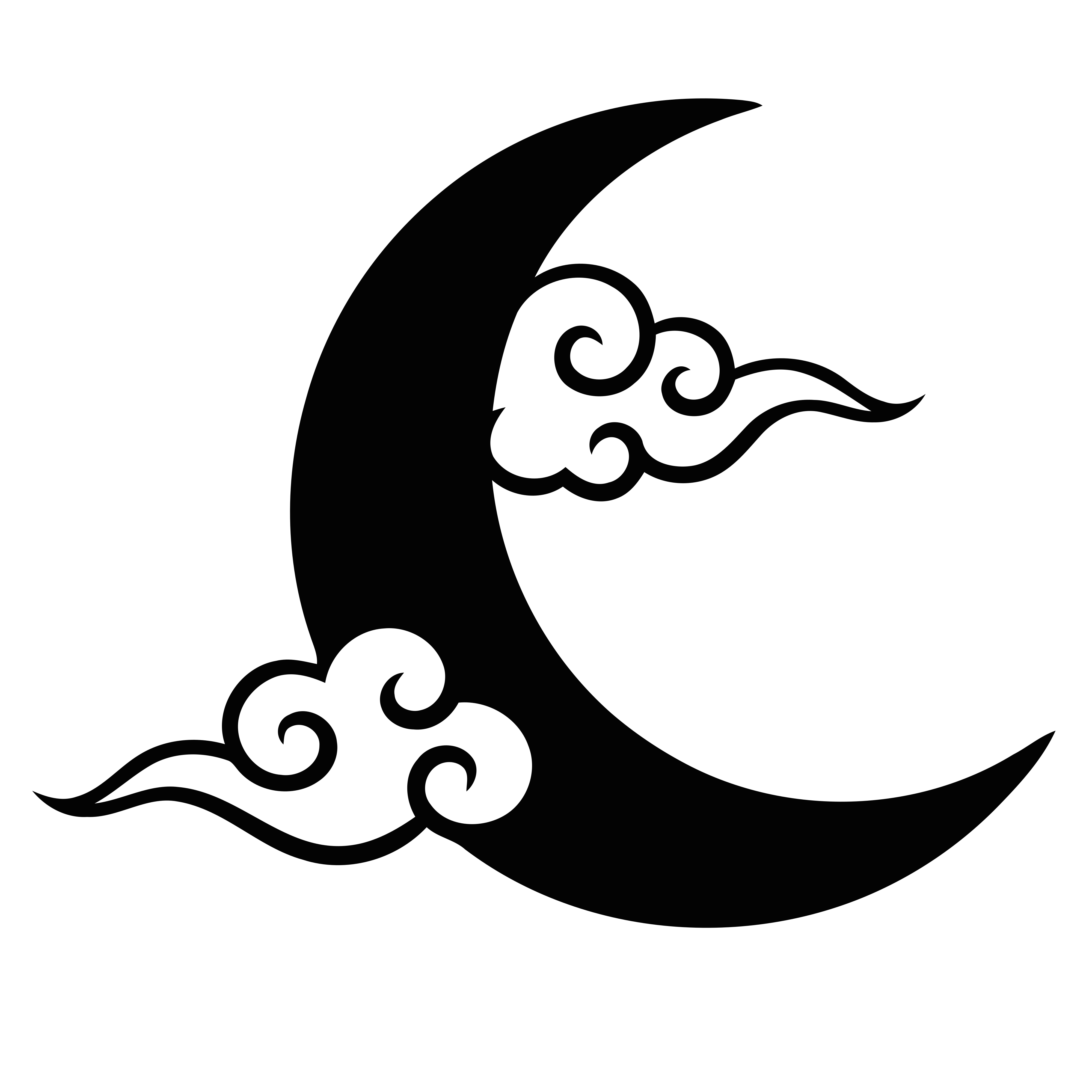 黒い三日月と様式化された雲