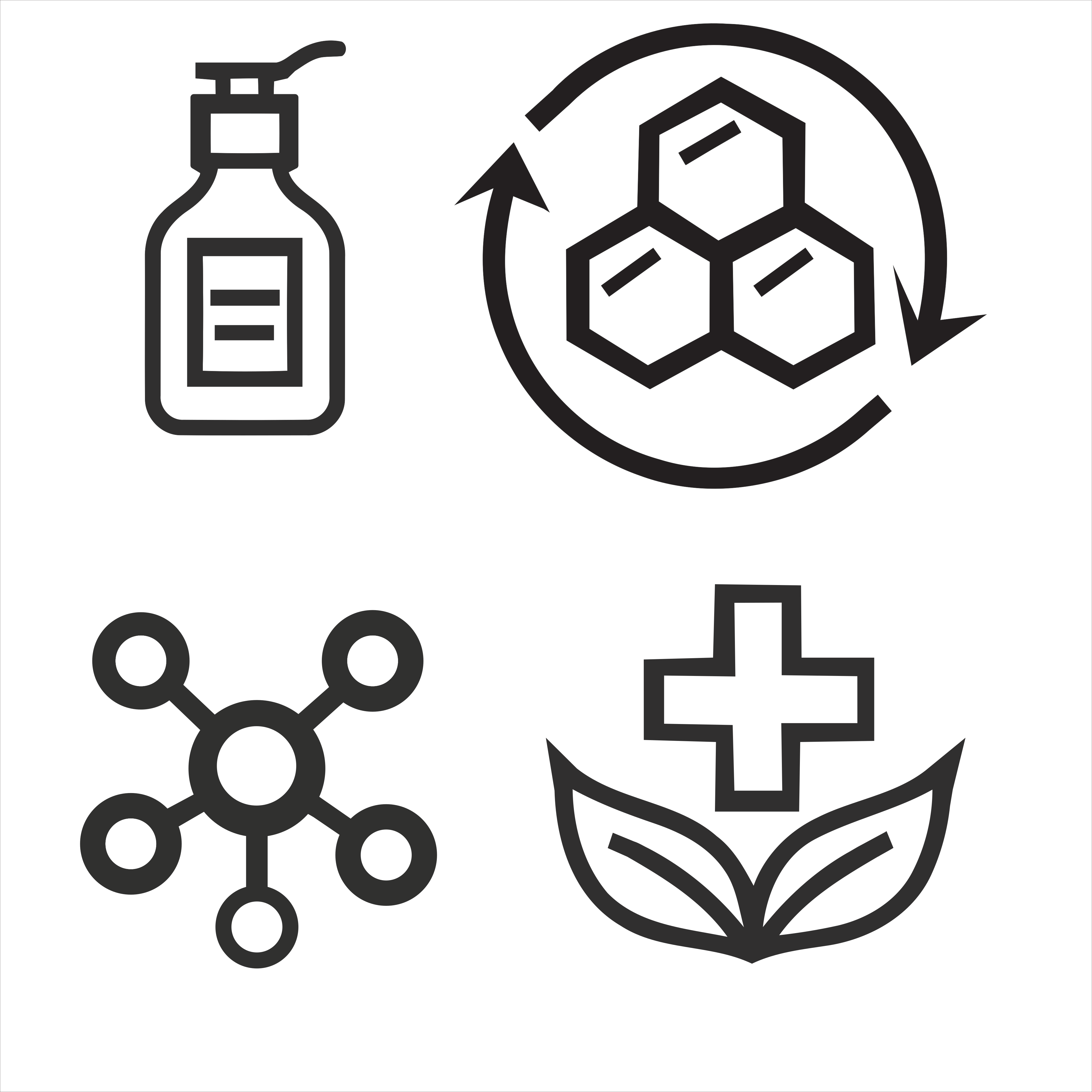 化粧品、天然成分、分子、健康のためのアイコン。