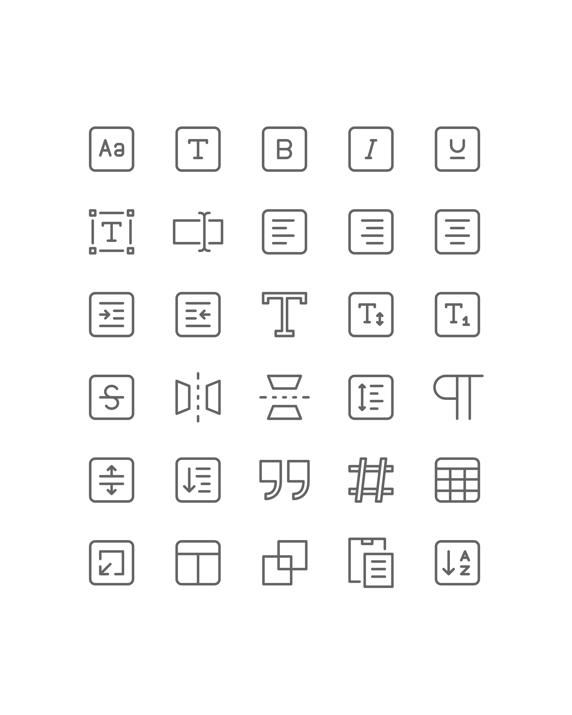 Grid of text editing and formatting icons.