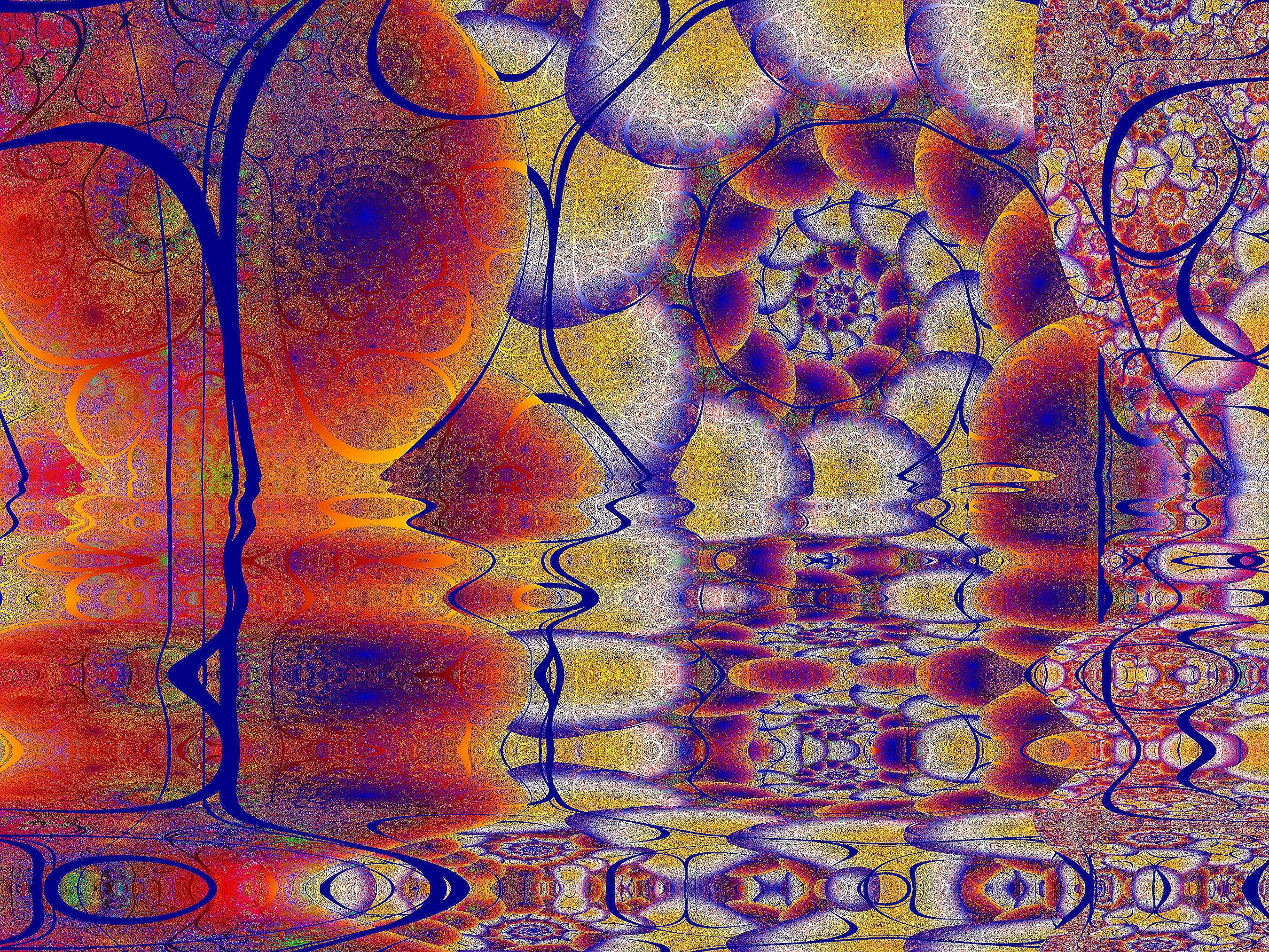 Abstract colorful fractal pattern with water reflections.