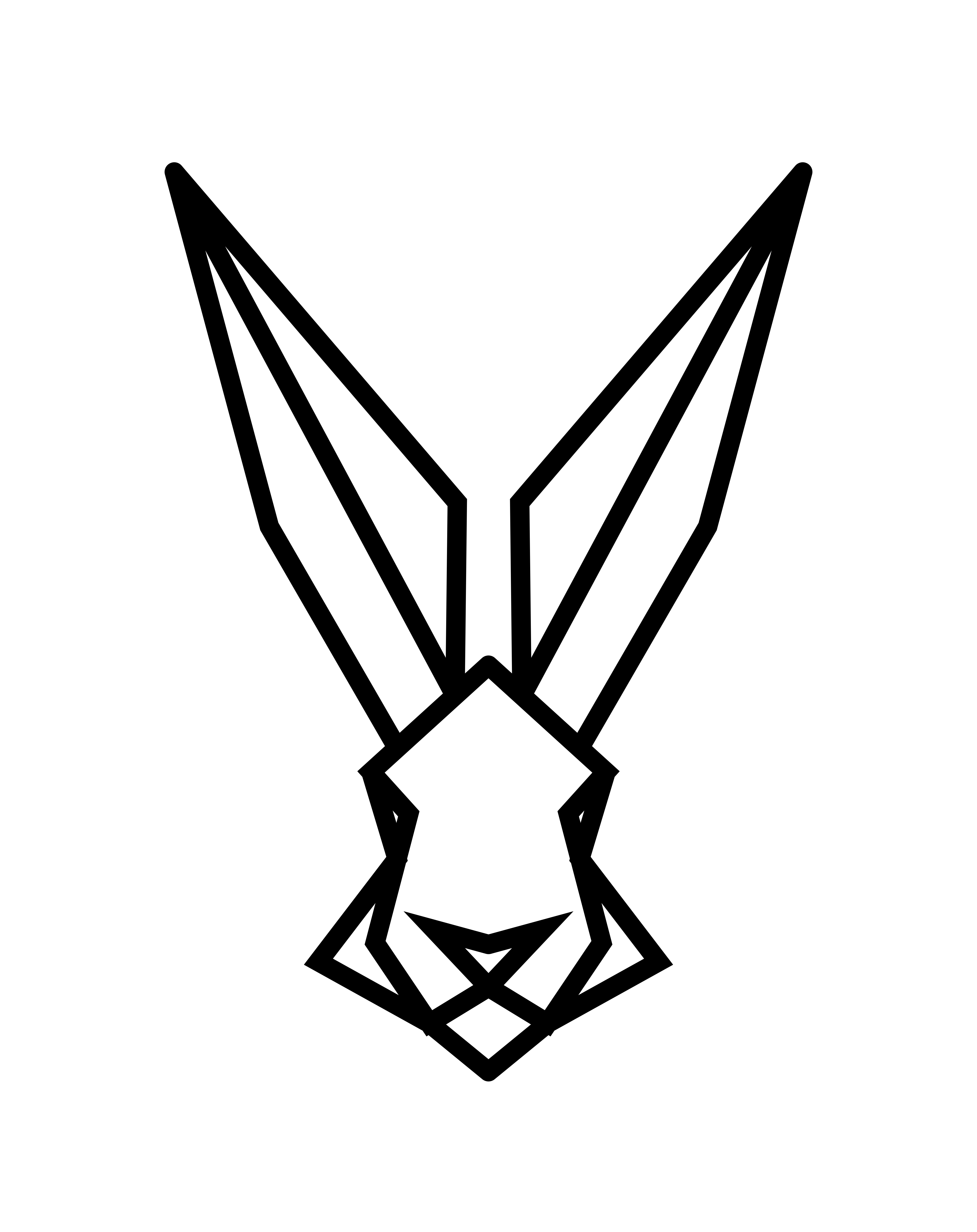 Testa di coniglio geometrica nera con orecchie lunghe
