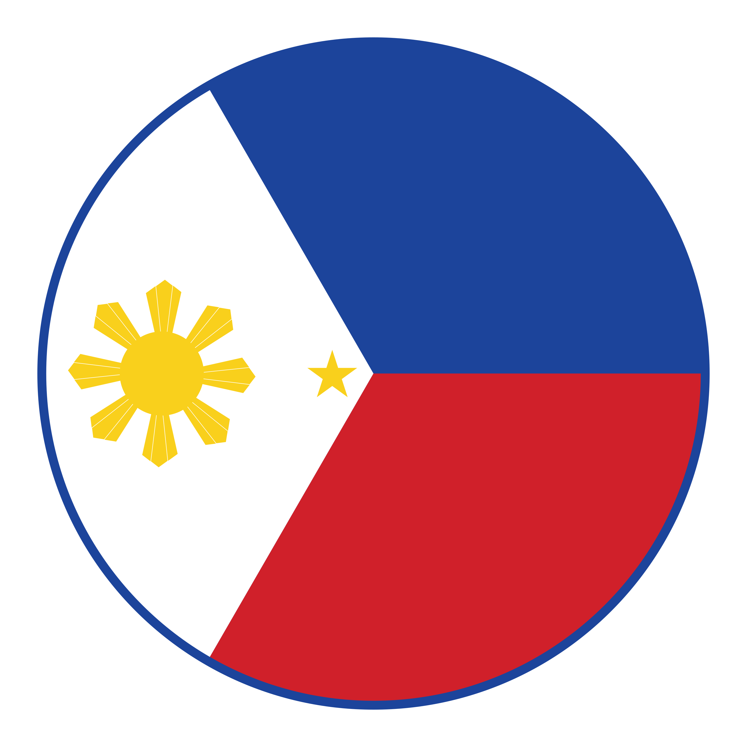 Bandeira circular das Filipinas com sol e estrelas.