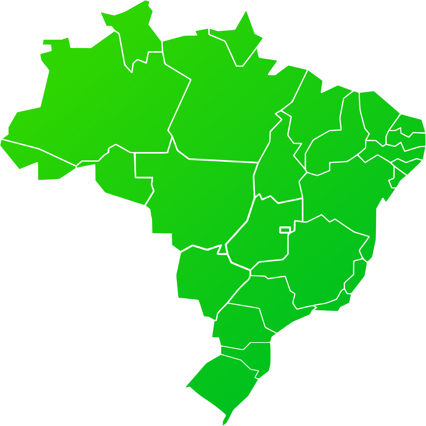 ブラジルの州を示す緑色の地図。