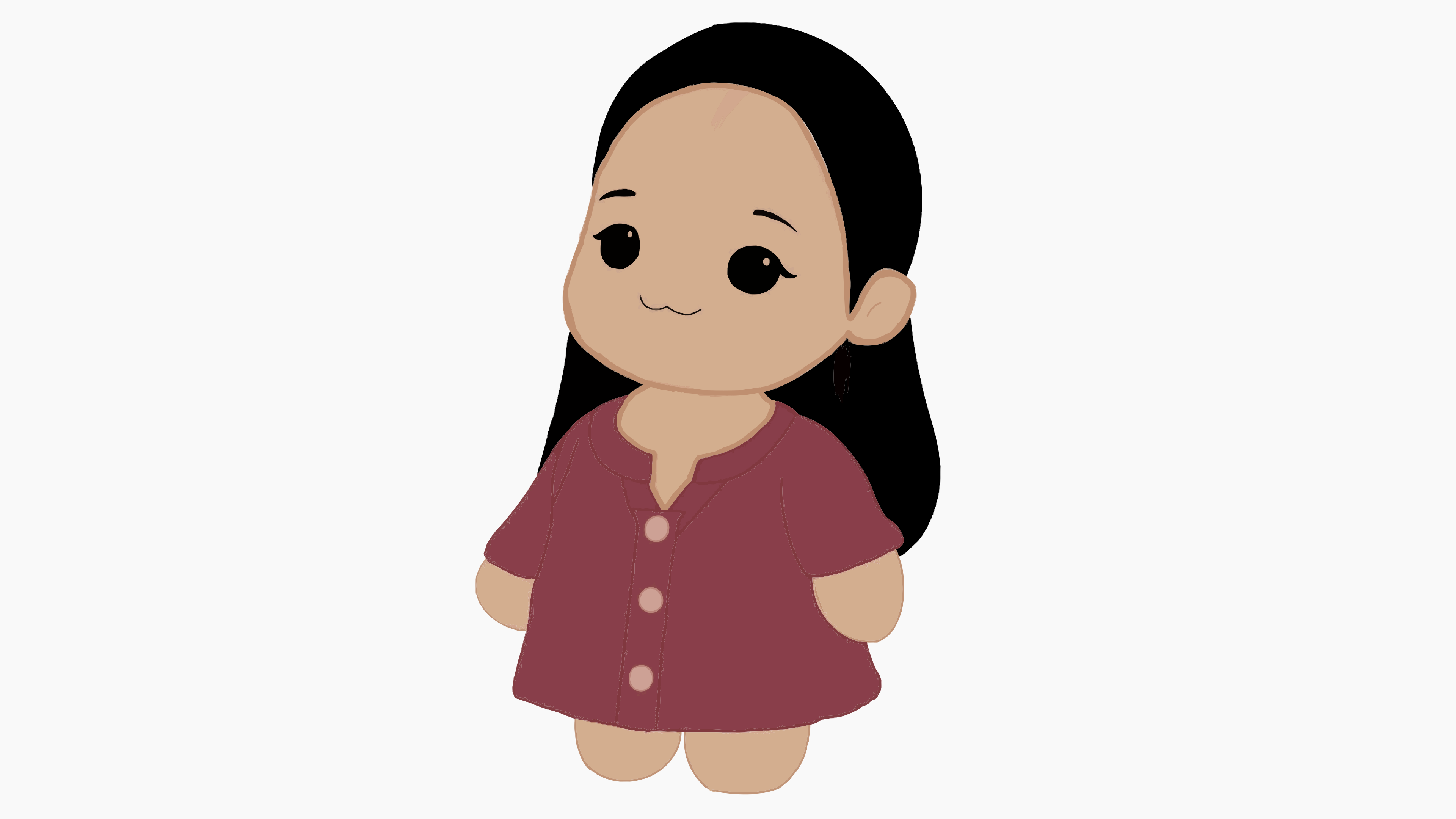 Animated girl with dark hair and a red top