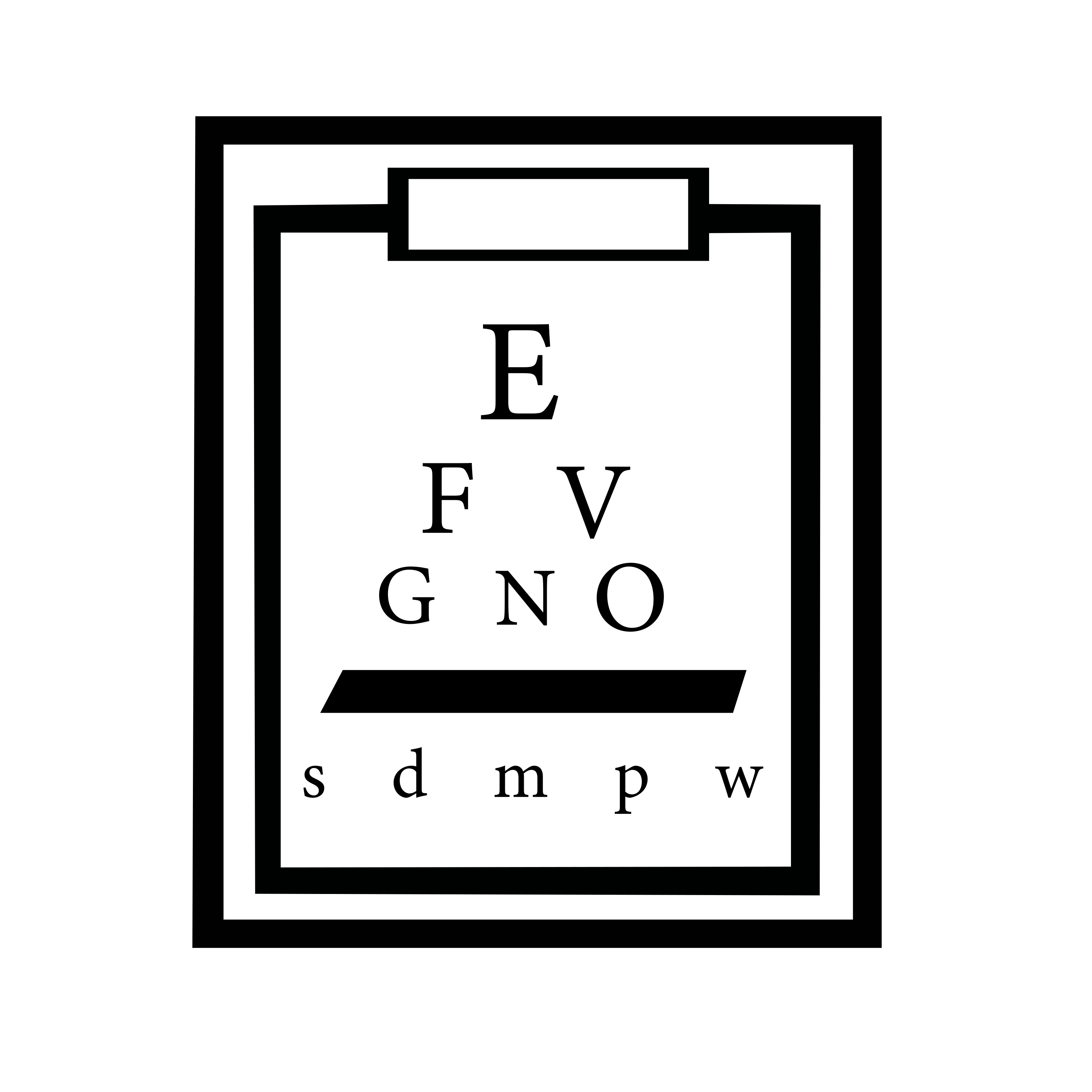 A black and white eye chart on a clipboard.
