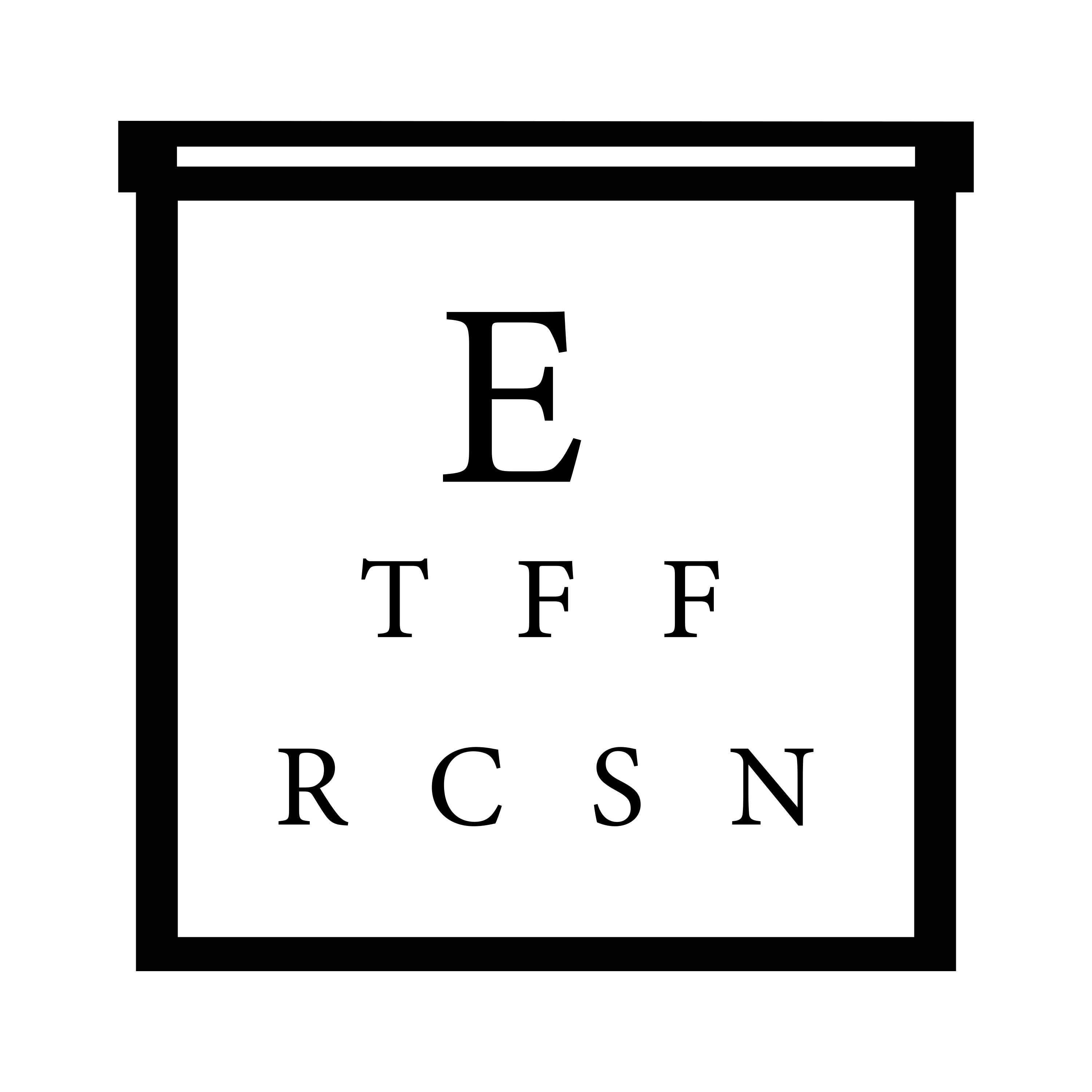 Black and white snellen eye chart for vision test.