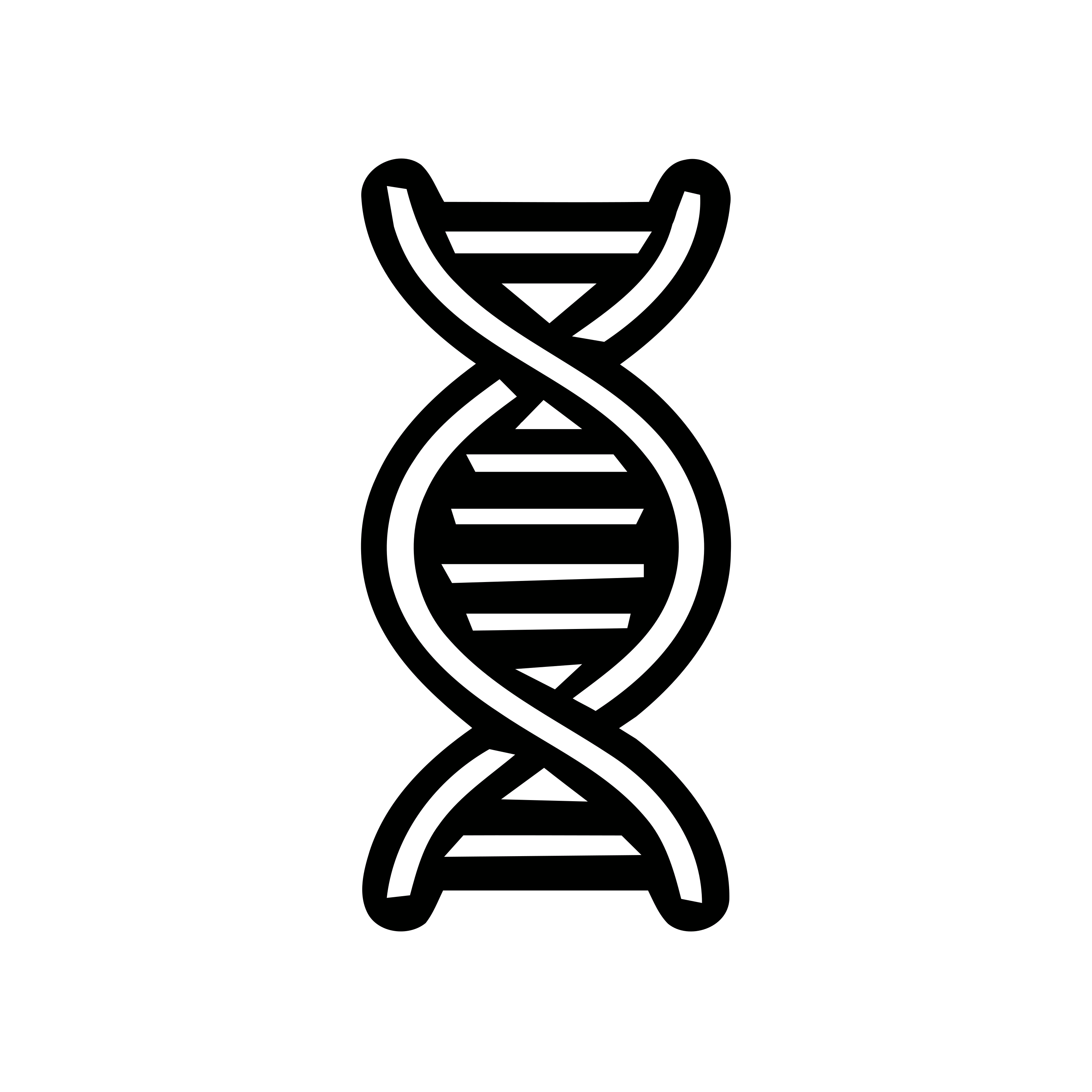 A black outline icon of a dna double helix.