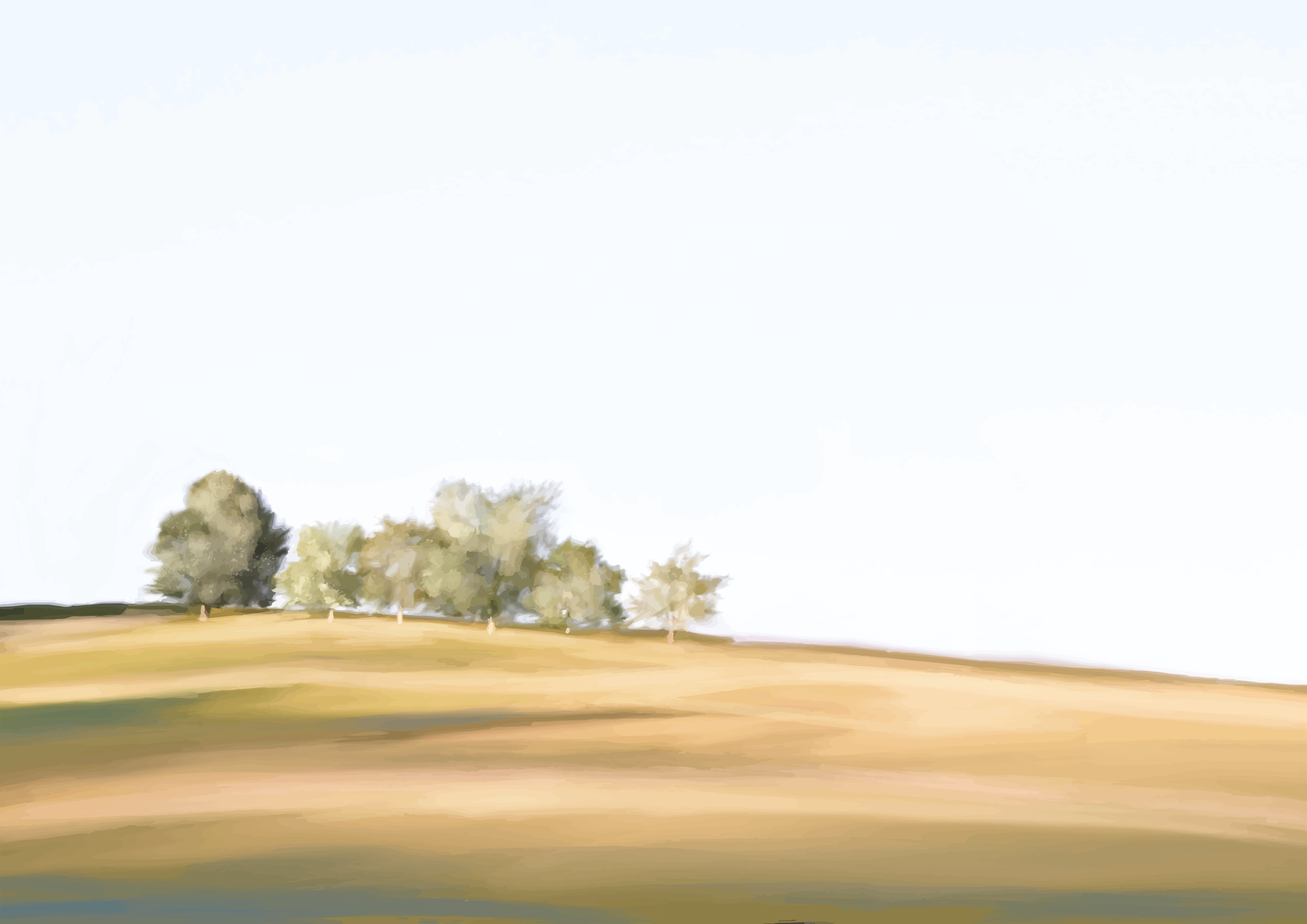 Golden hill with trees under a bright sky.