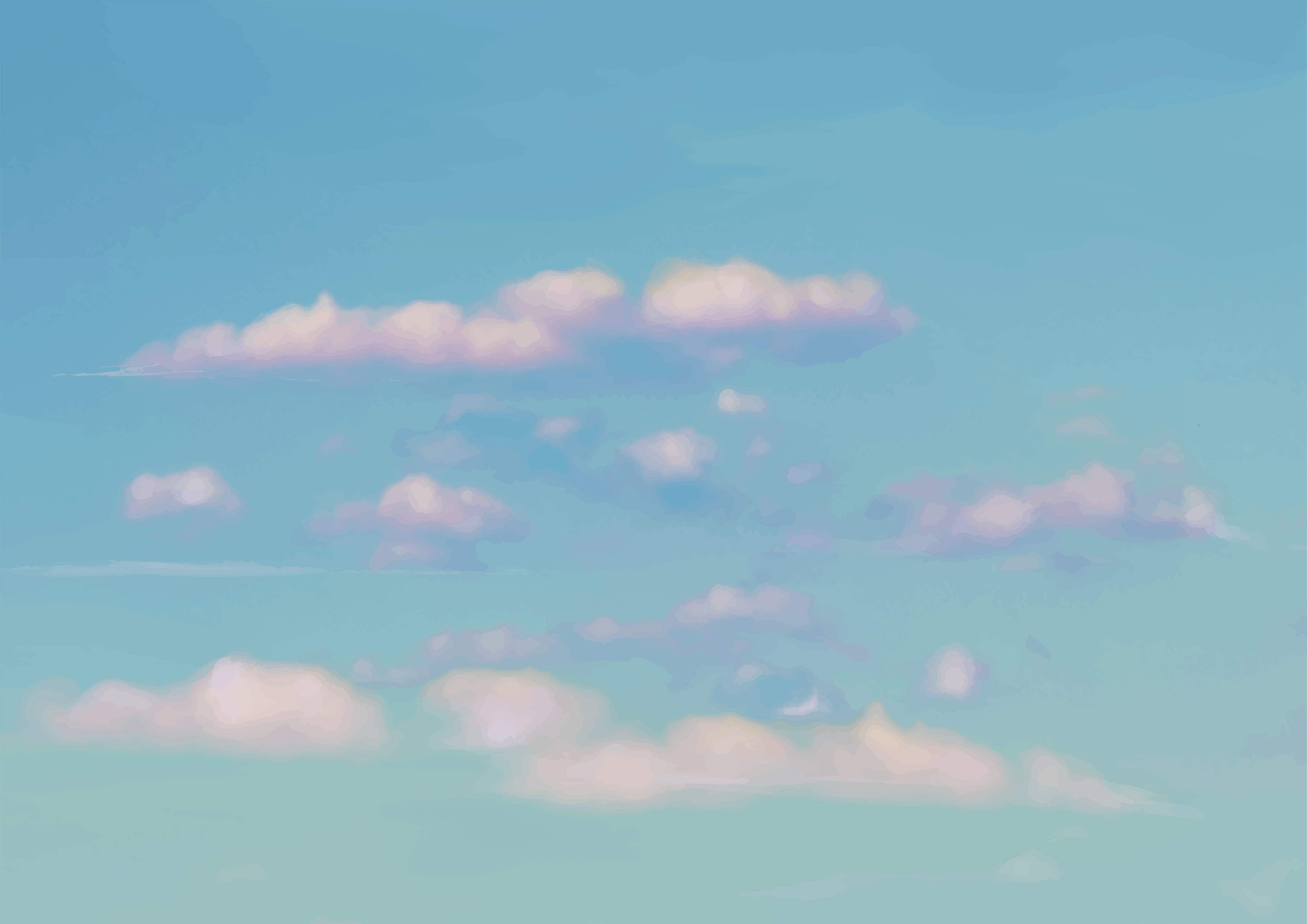 Light blue sky with scattered, fluffy pinkish-white clouds.