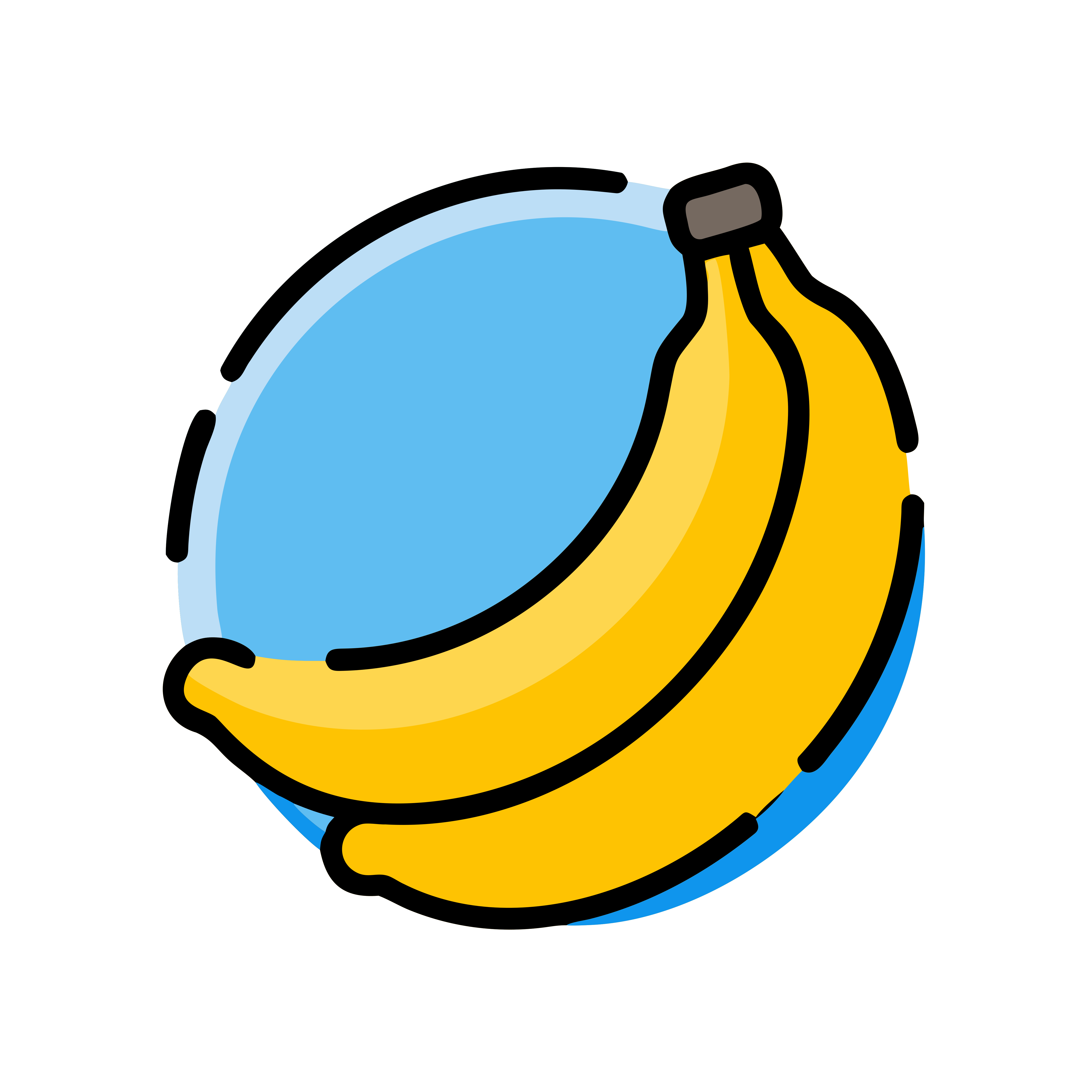 Two yellow bananas on a blue circular background.