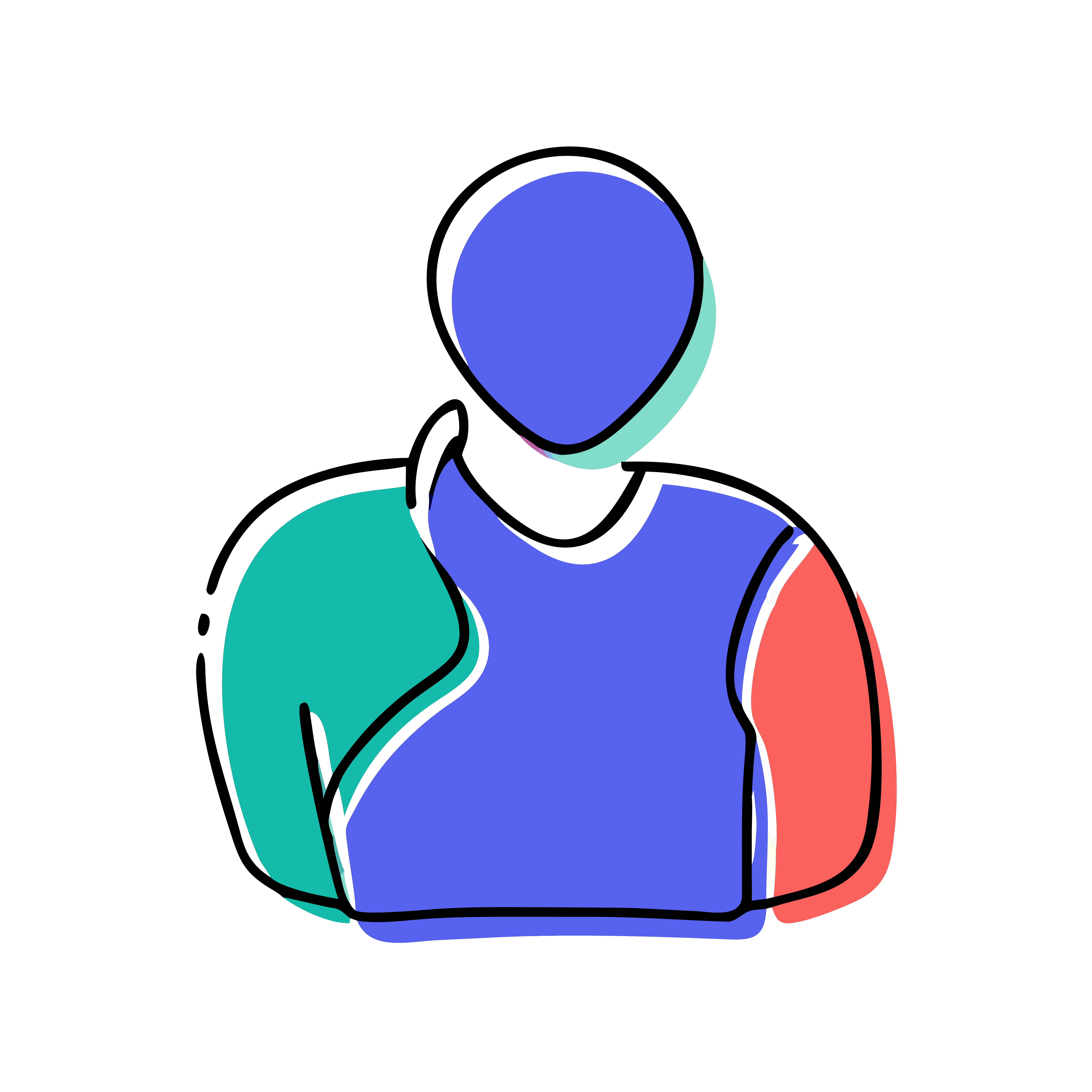 Stylized person icon giving a thumbs-up with colorful abstract shapes.