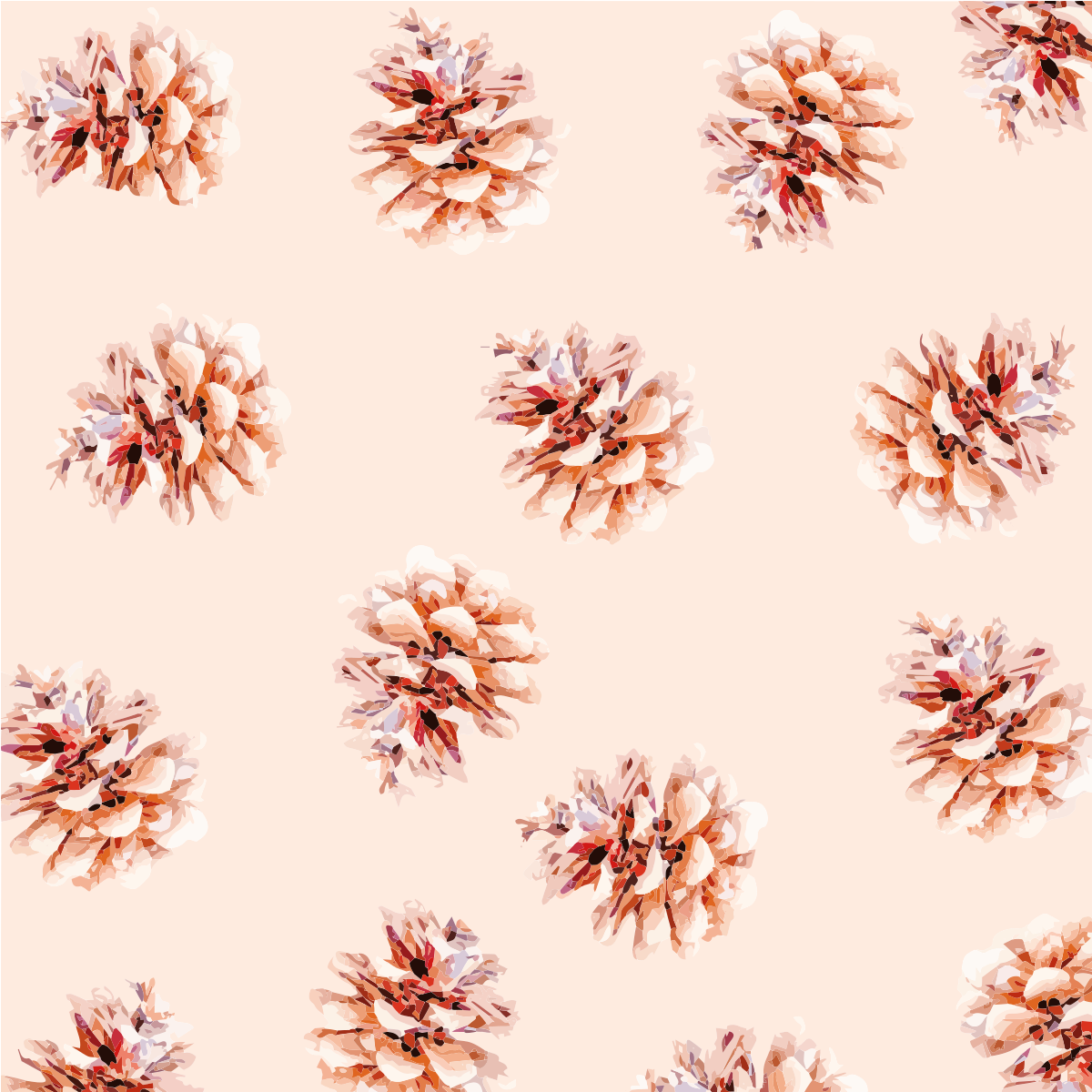 Pattern of light brown pinecones on a peach background.