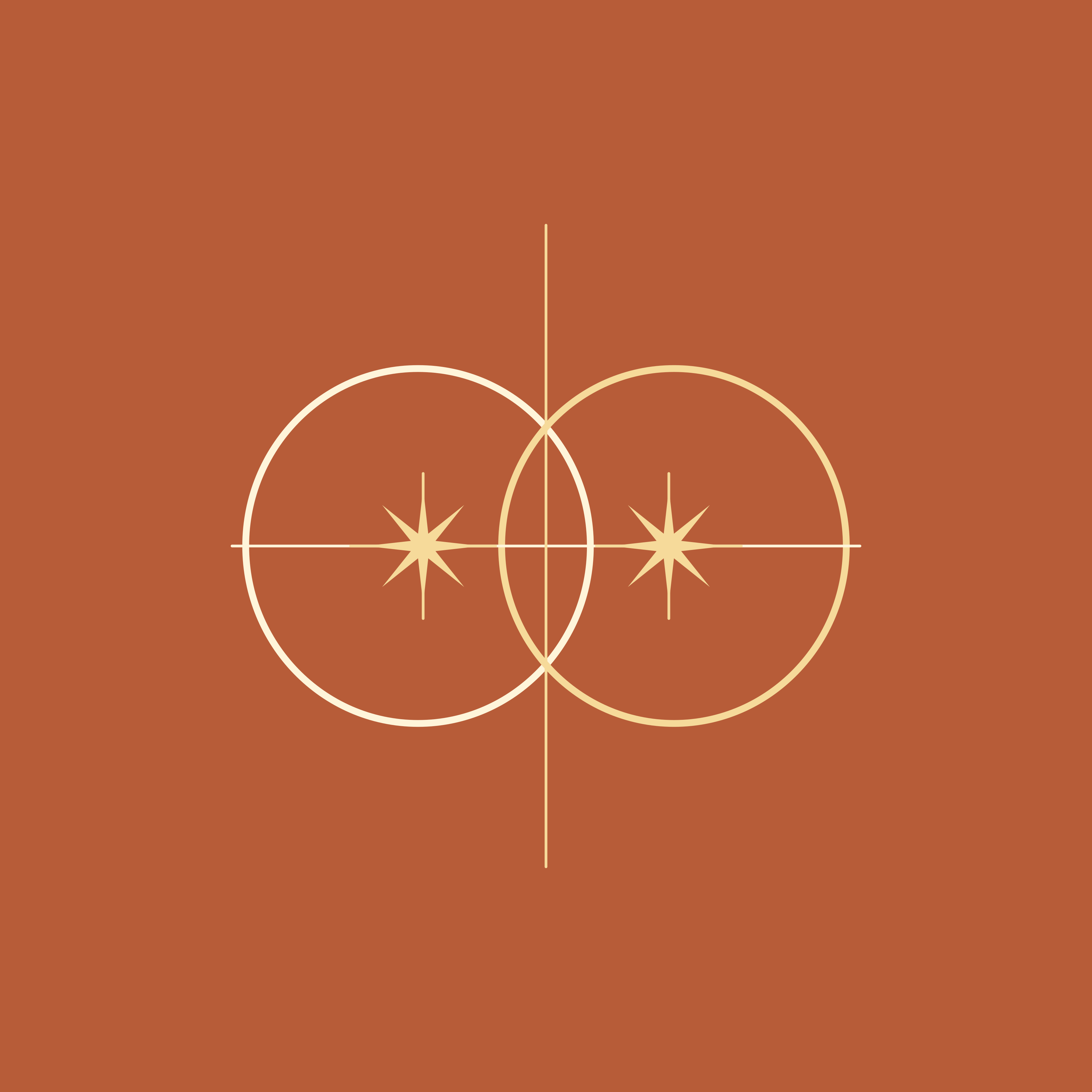 Golden overlapping circles with stars on a reddish-brown background.