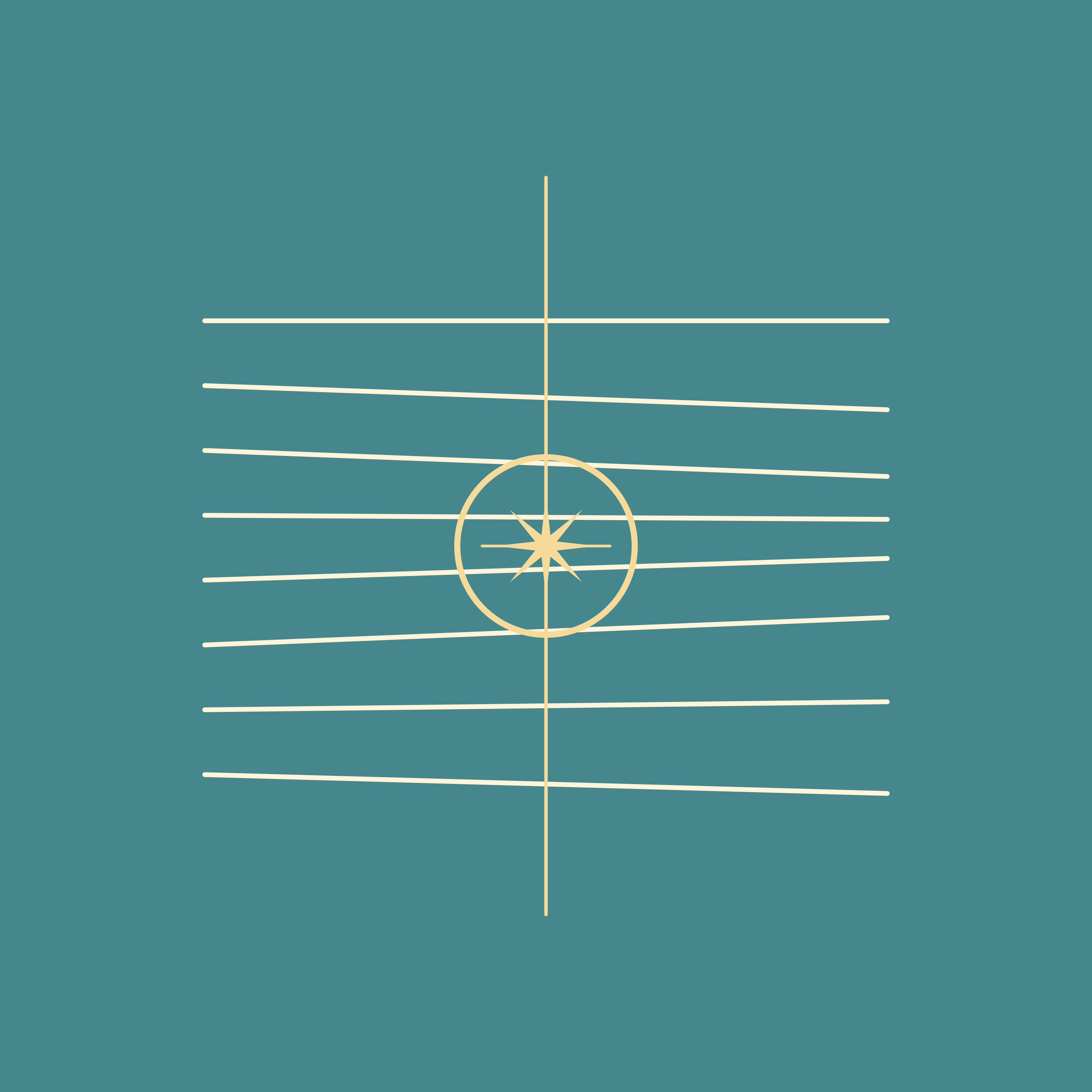 Stylized compass rose with lines on a teal background