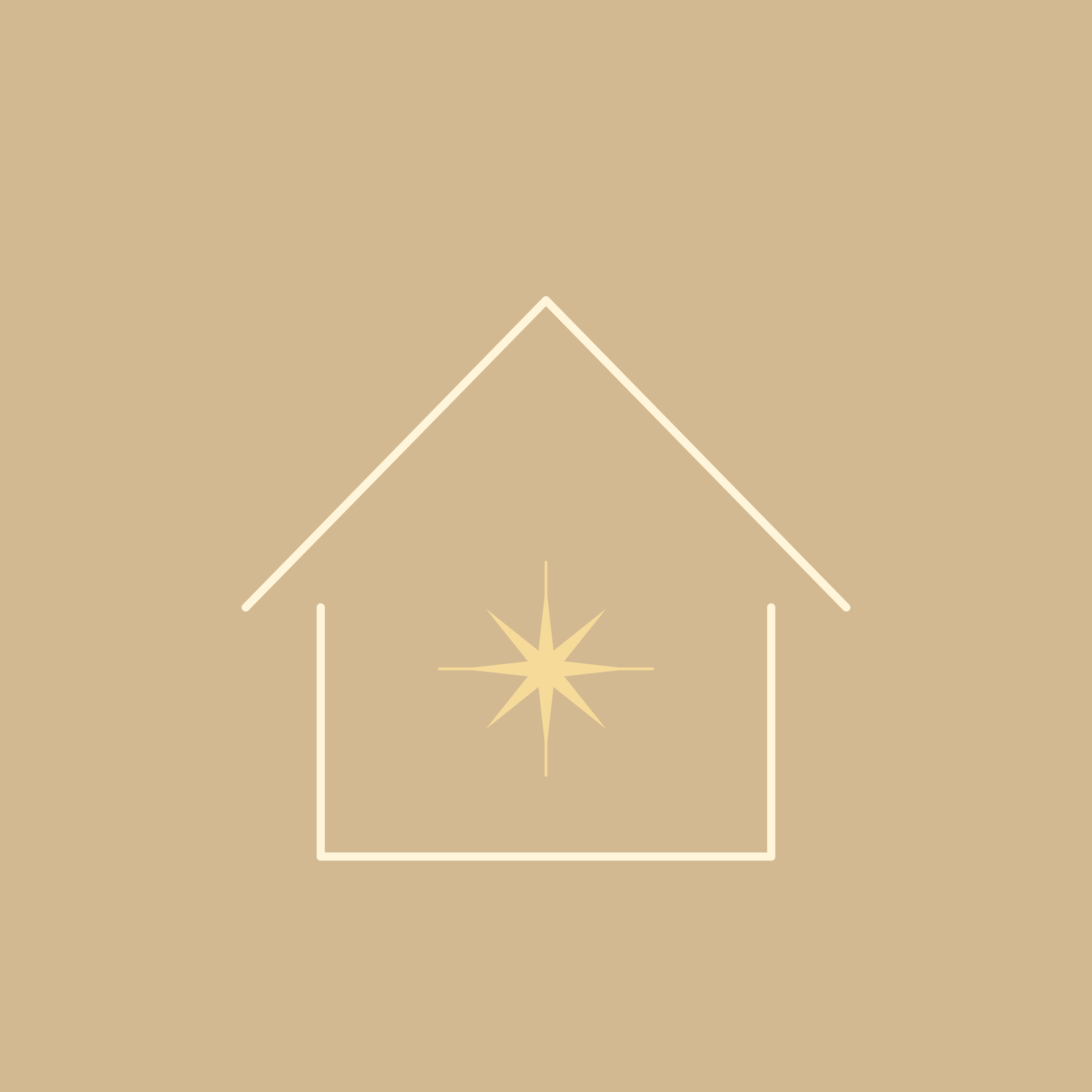 A simple house outline with a star inside on beige.