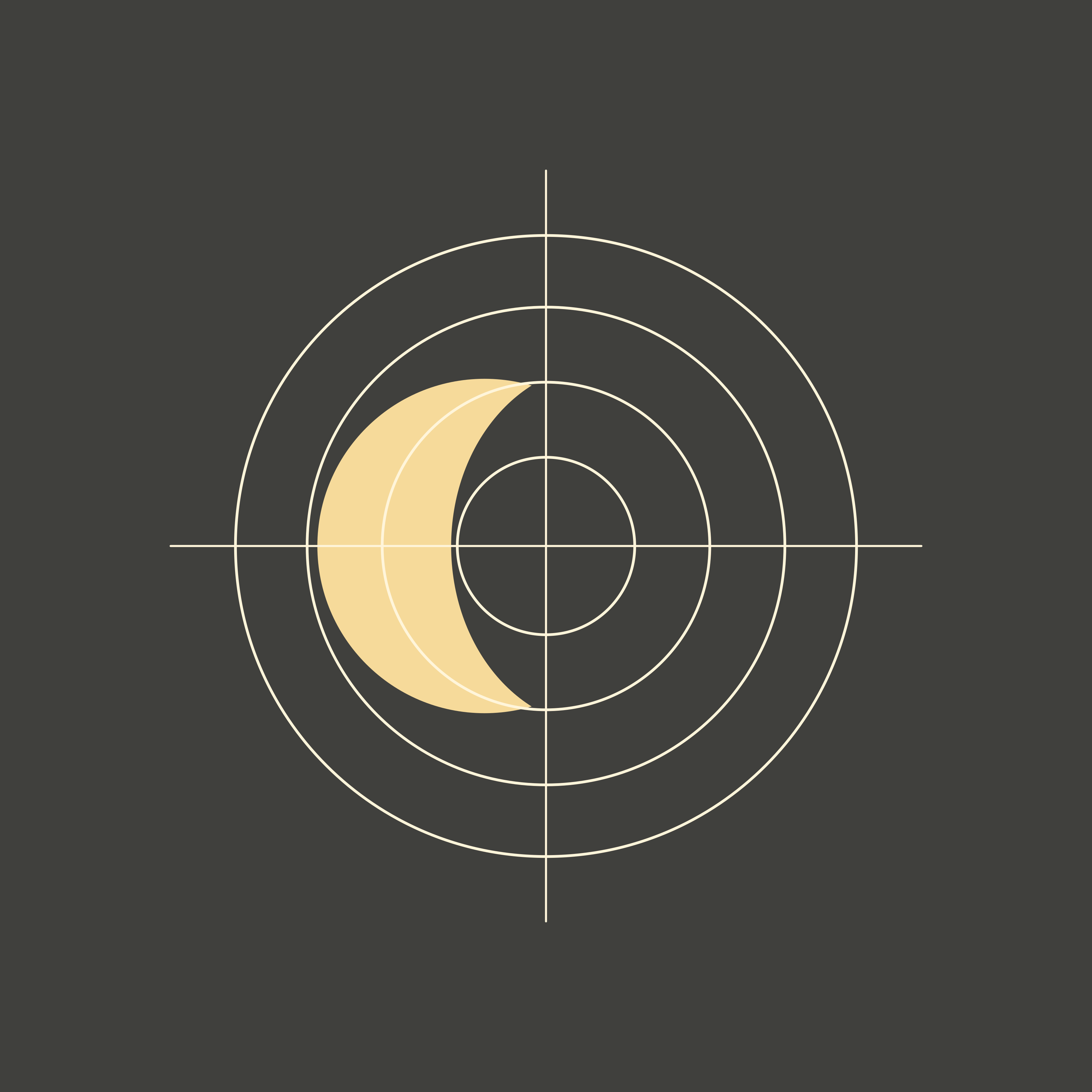 A crescent moon icon centered within a target graphic.