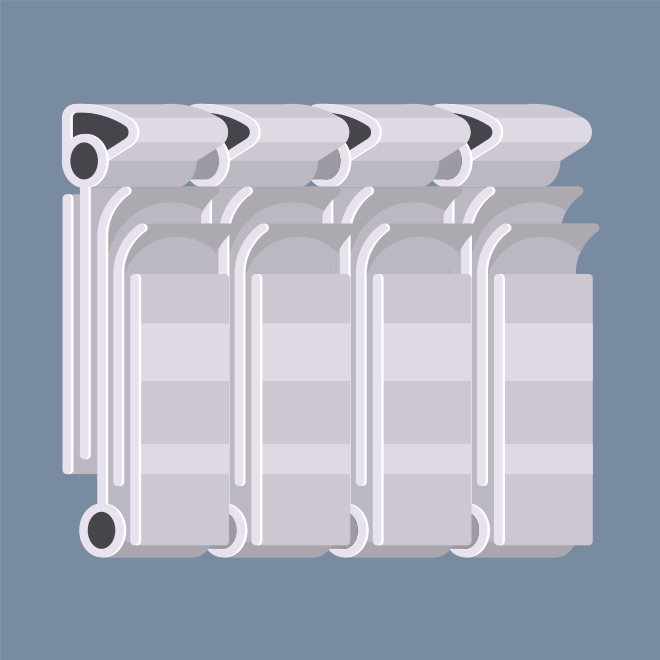 Un radiateur blanc avec plusieurs sections sur fond bleu.