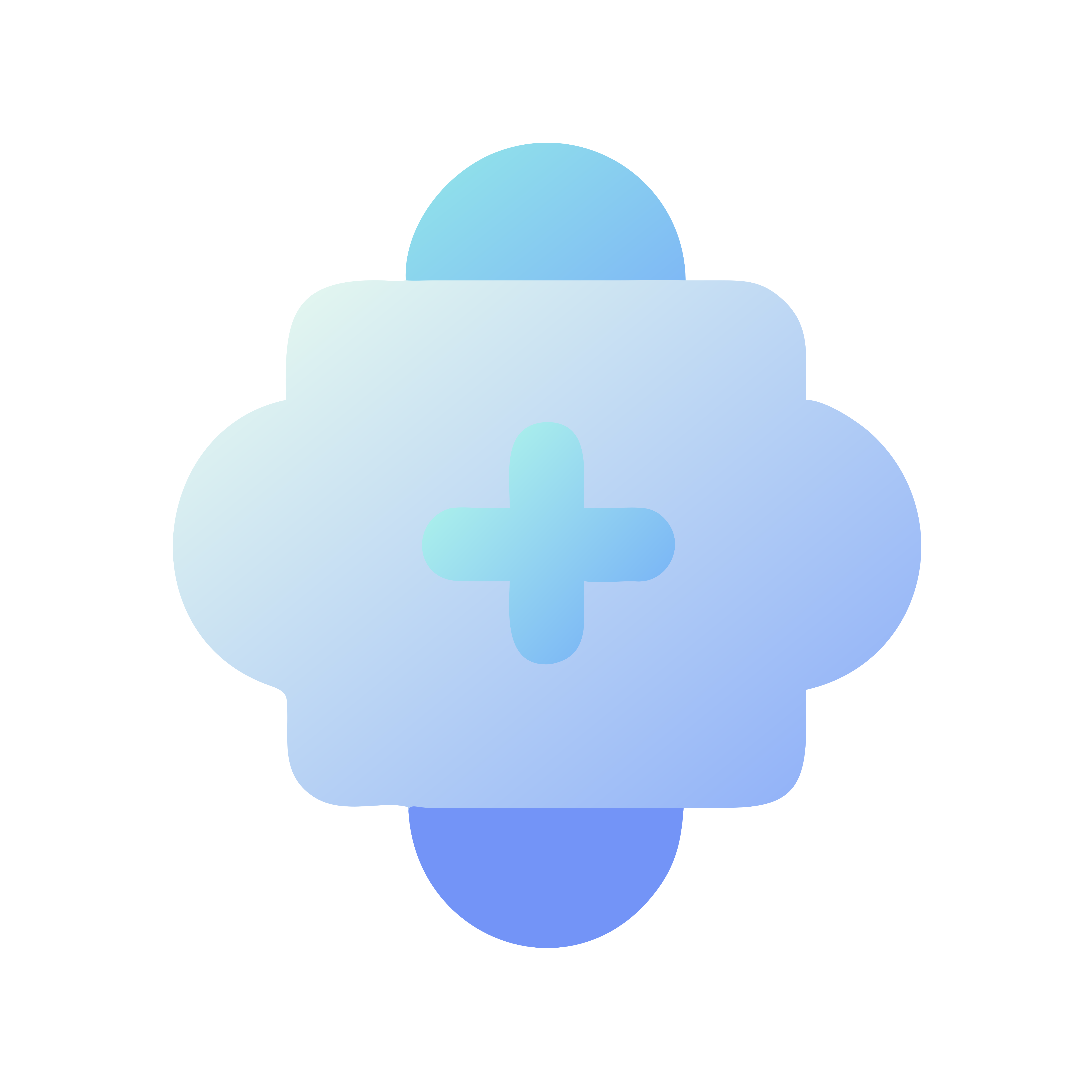 Icono de nube degradado azul y morado con un signo más