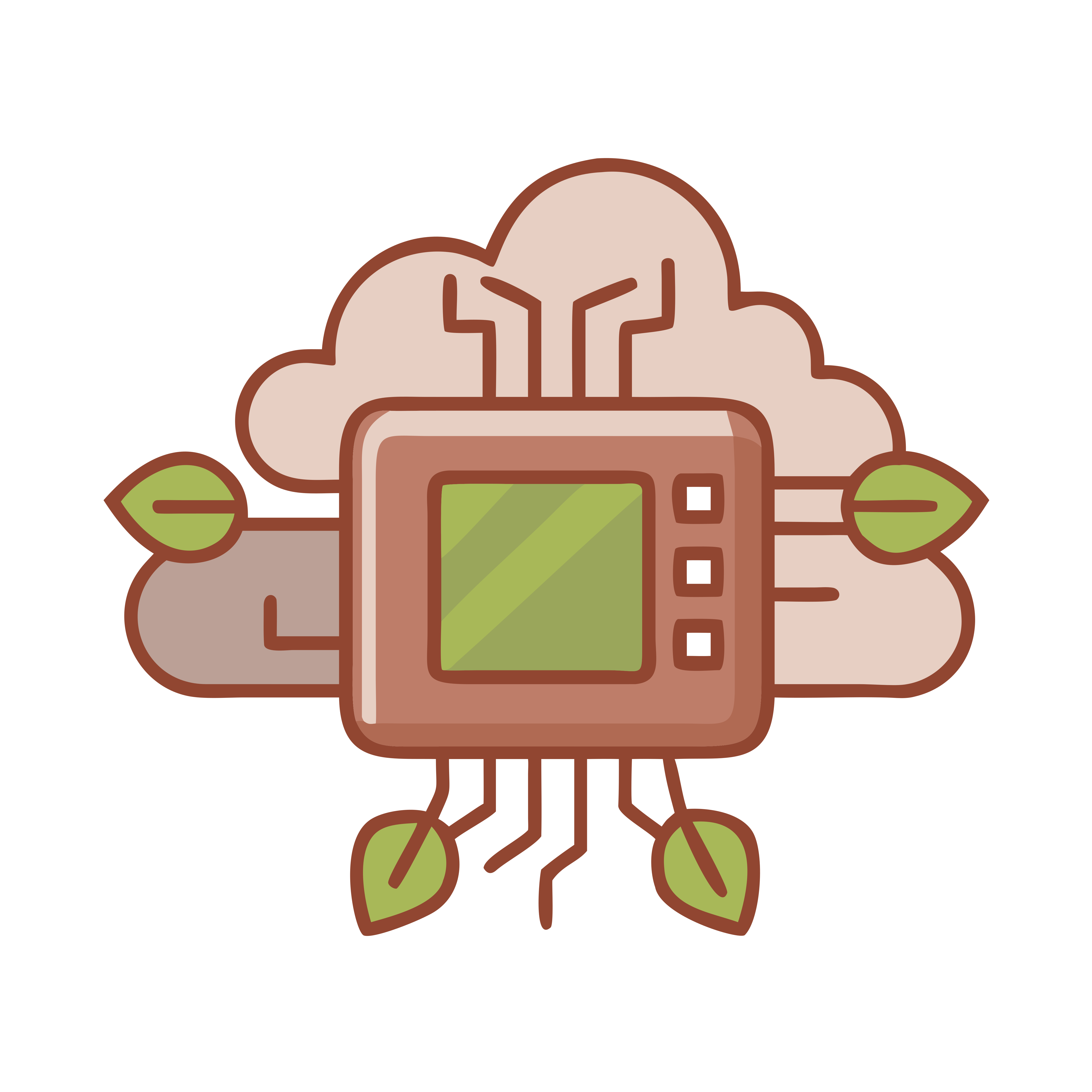 Komputasi awan dengan microchip dan daun hijau.