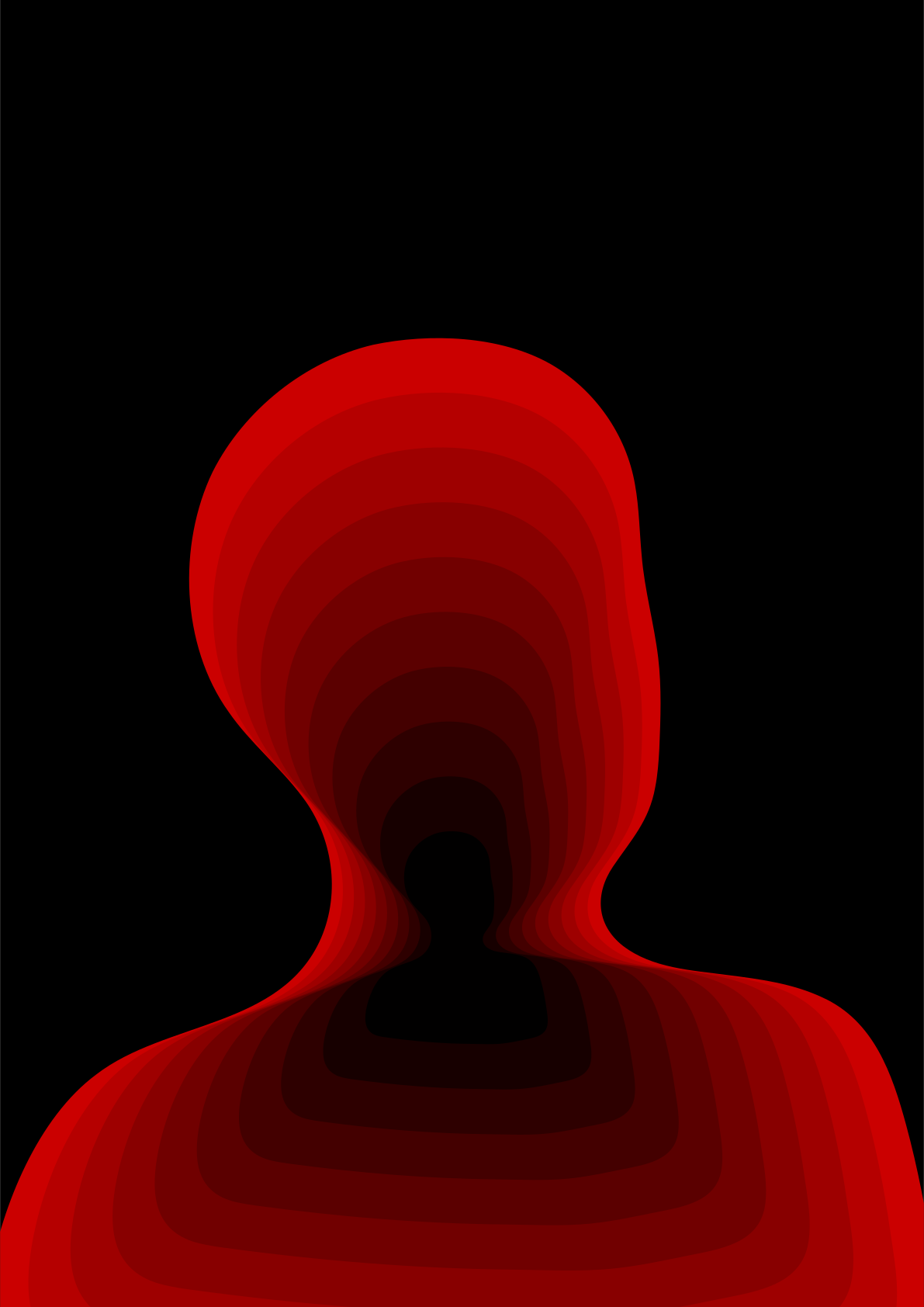 An abstract red layered silhouette against a black background.