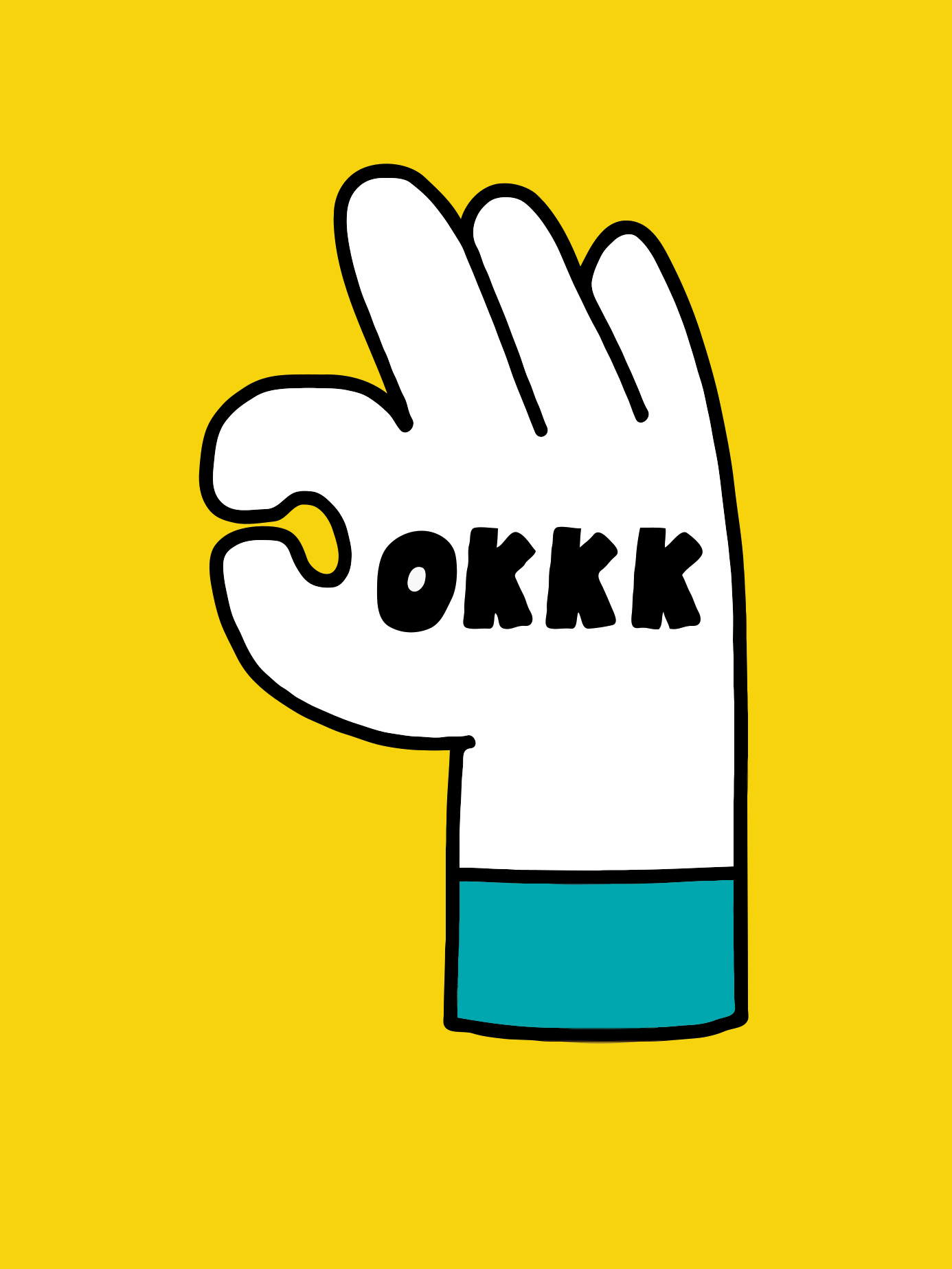 Una mano da cartone animato che fa un gesto ok con un messaggio "ok".