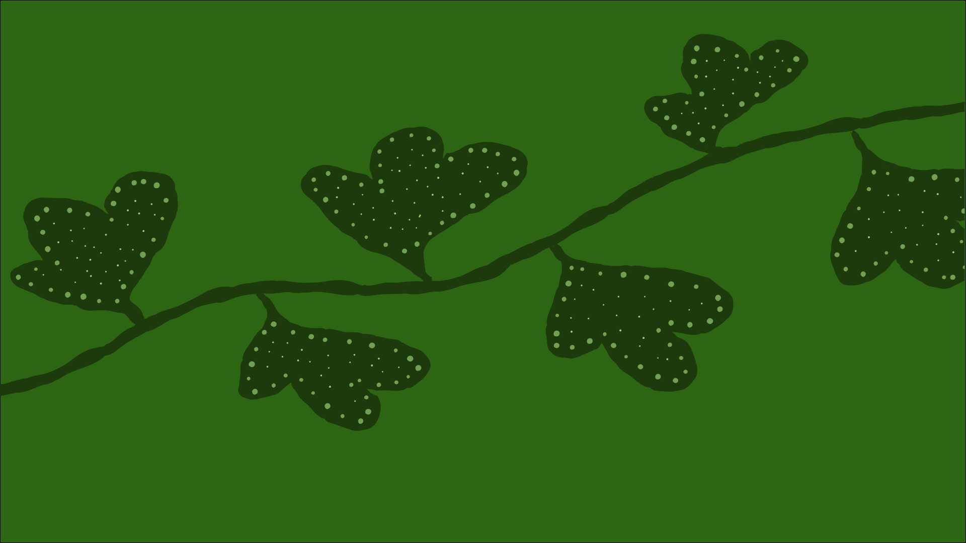 Stylized green branch with dotted leaves on a green background.