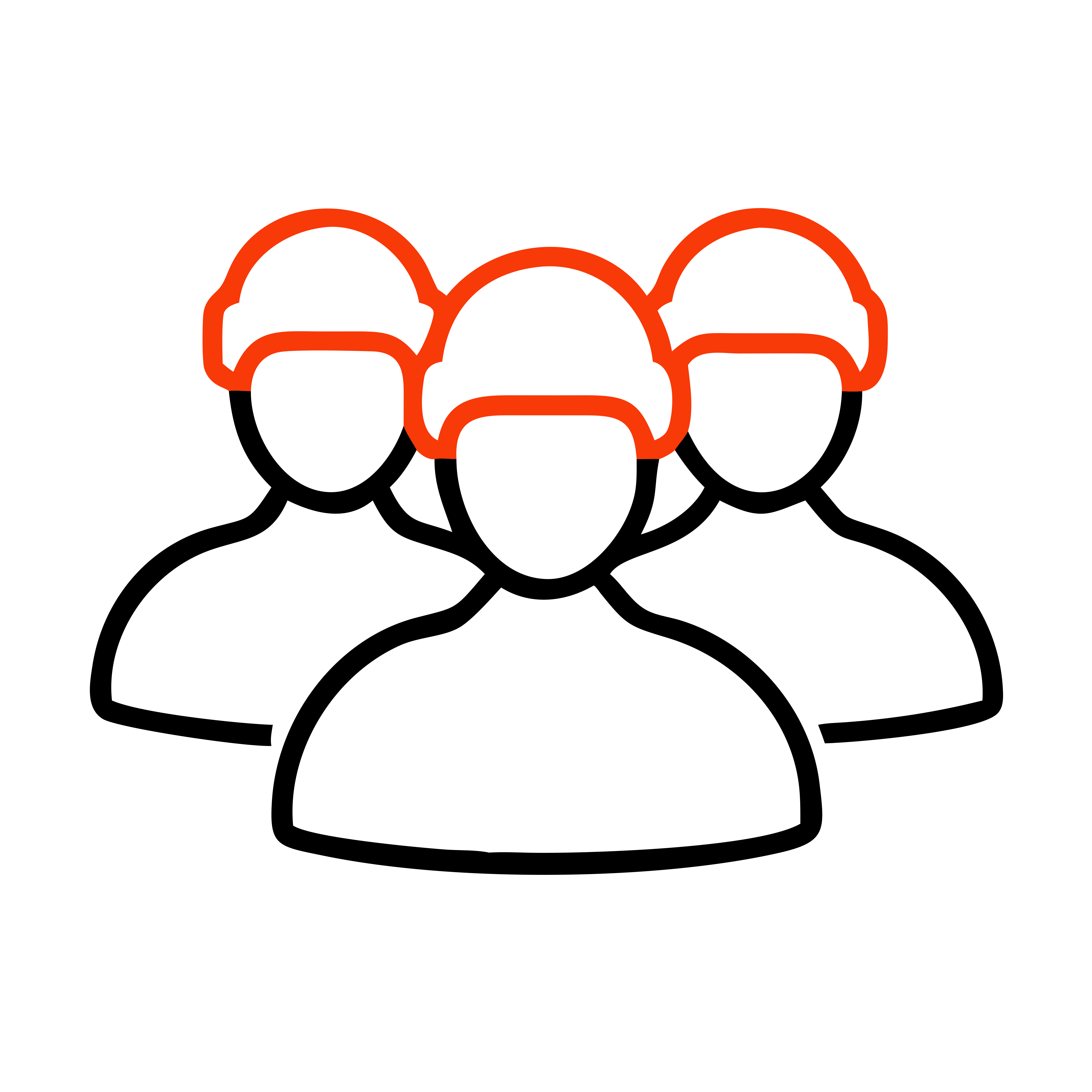 Drei-Personen-Symbol mit roten Helmen oder Schutzhelmen.