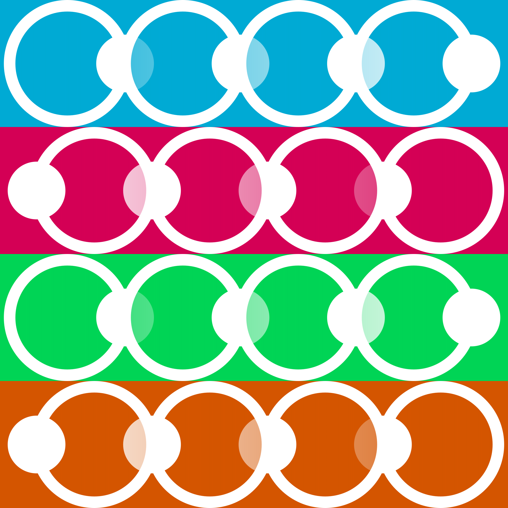 Four rows of colorful backgrounds with overlapping white circles