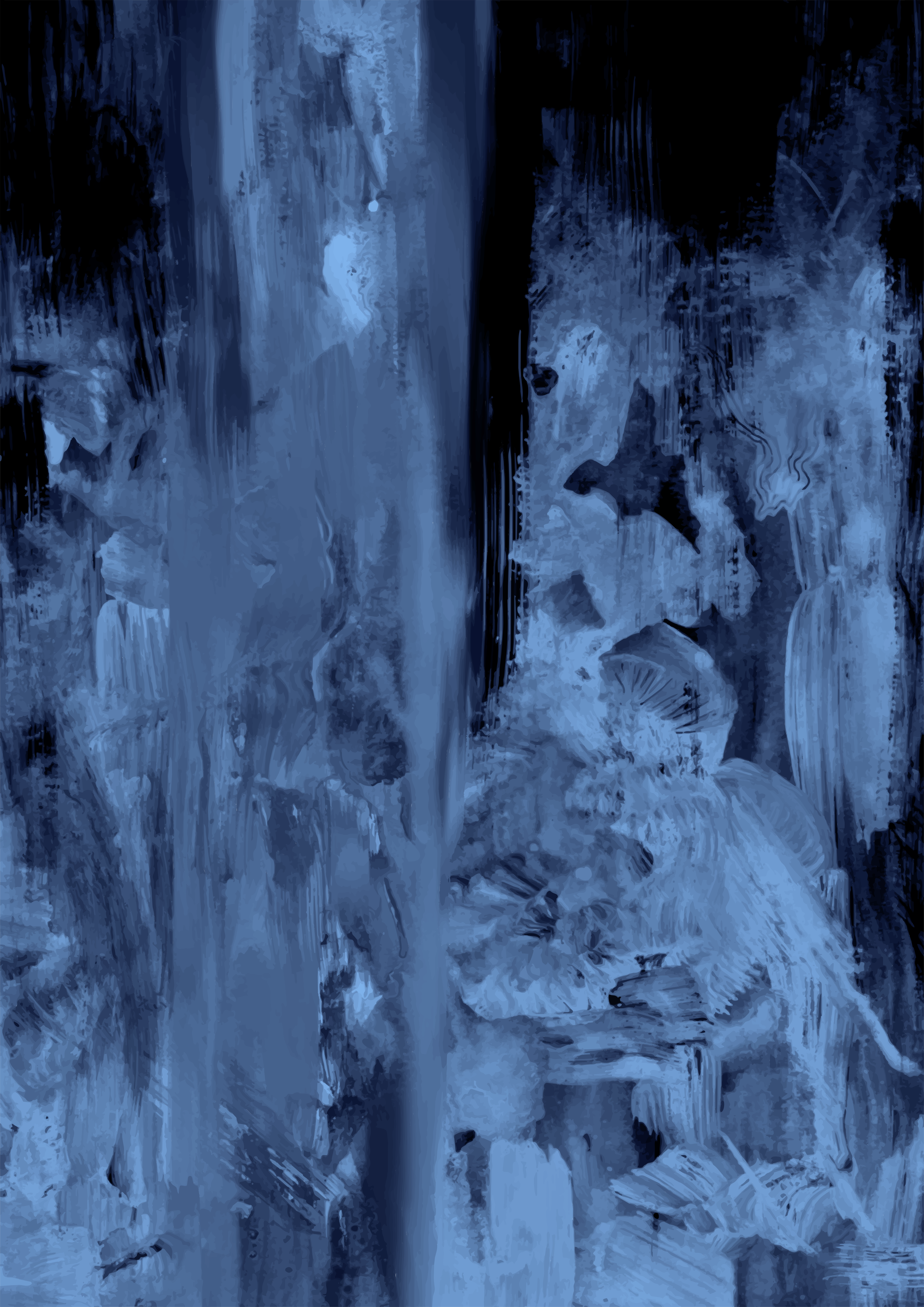 Sfondo astratto con texture blu e nera con pennellate.