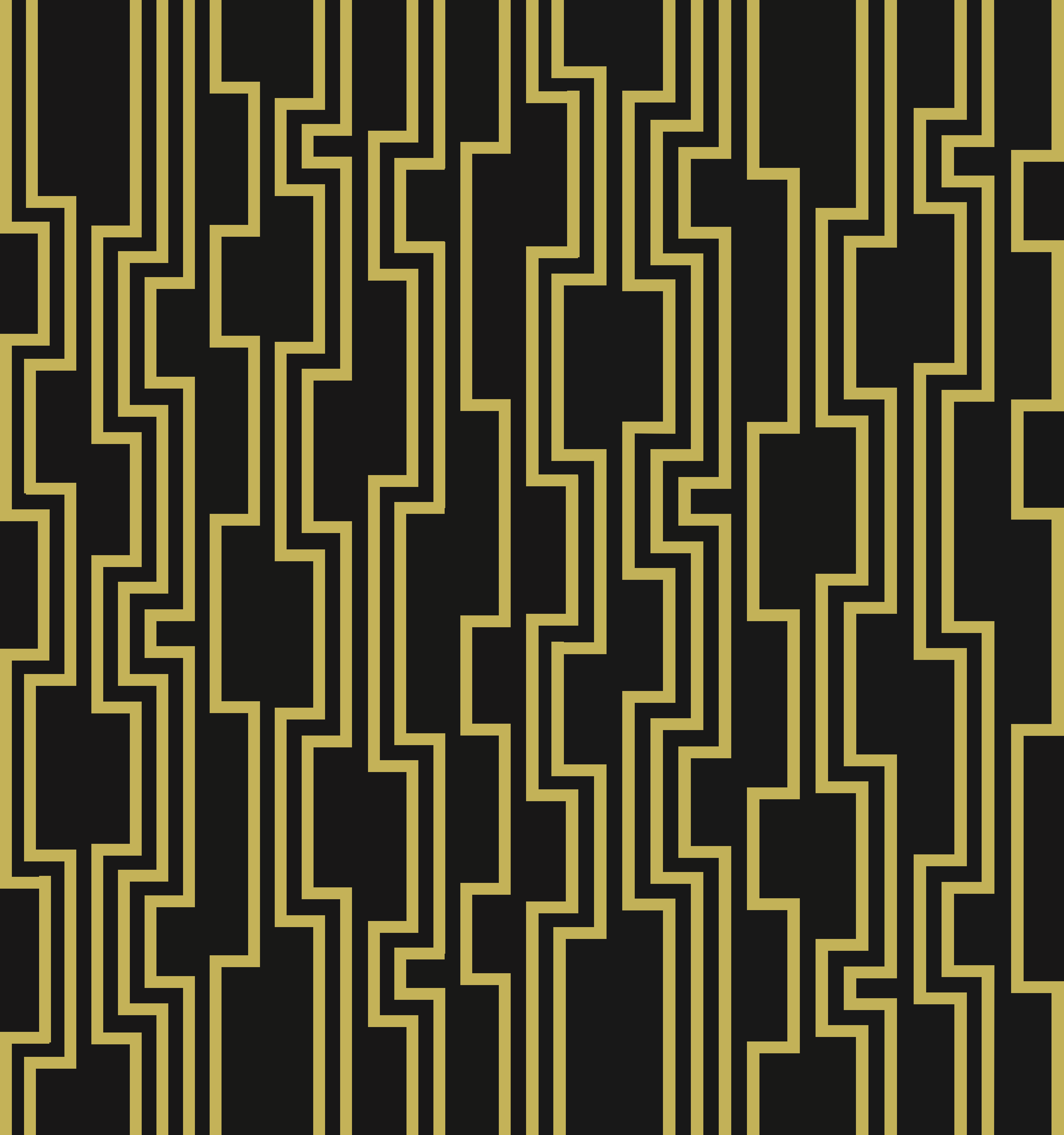 Um fundo preto com um padrão geométrico dourado repetido