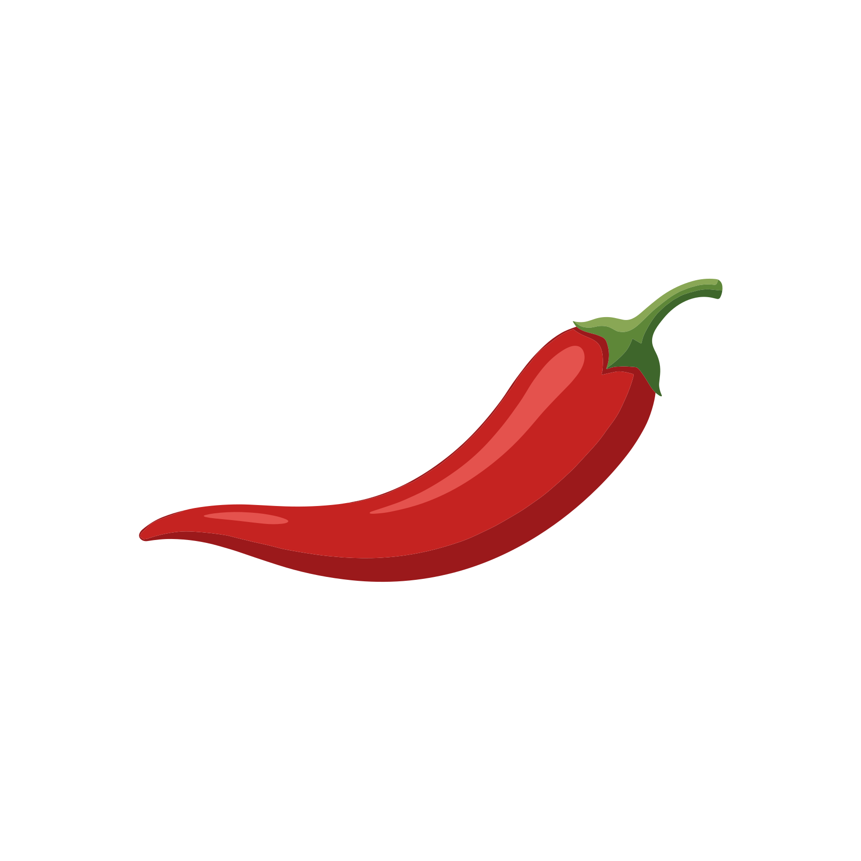 Ein einzelner roter Chili auf weißem Grund.