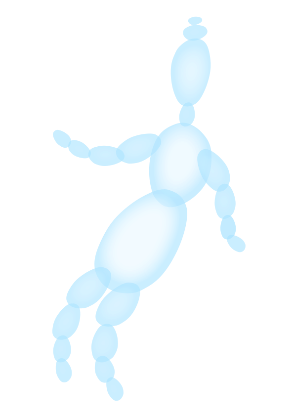 Translucent blue abstract figure composed of connected oval shapes.