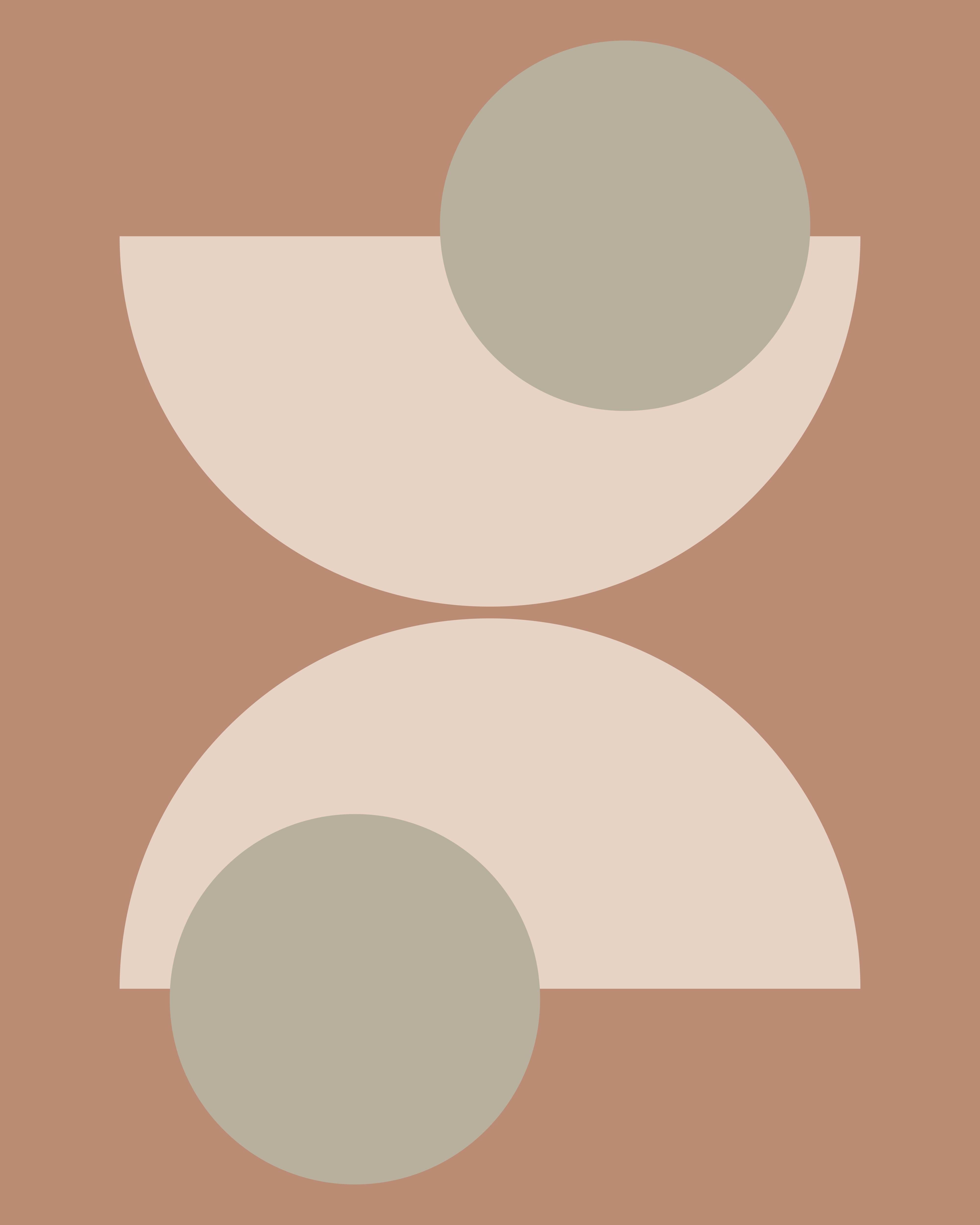 Arte abstracto con semicírculos beige y círculos verdes.